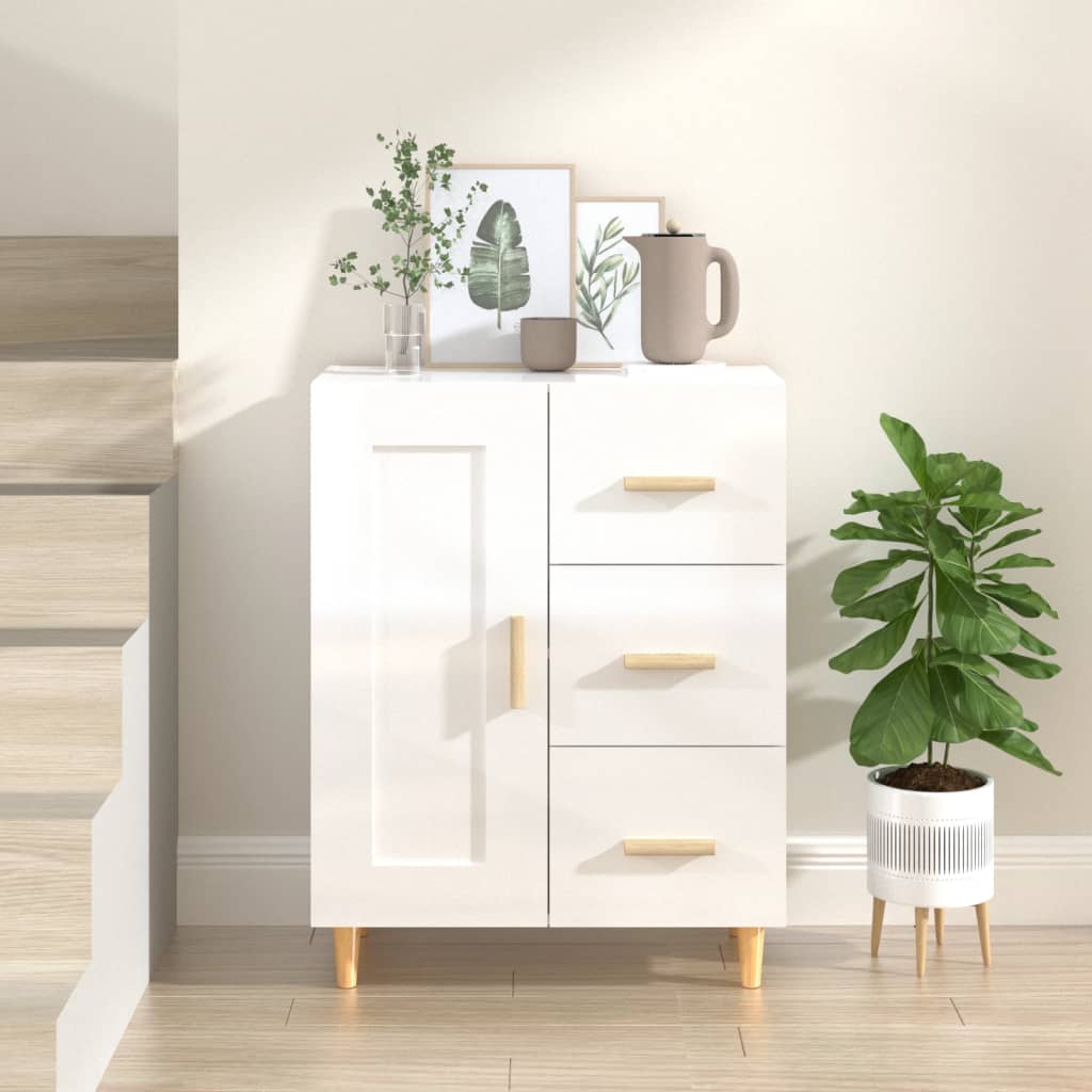 Buffet Blanc Brillant 69,5x34x90 Cm Bois D'Ingénierie