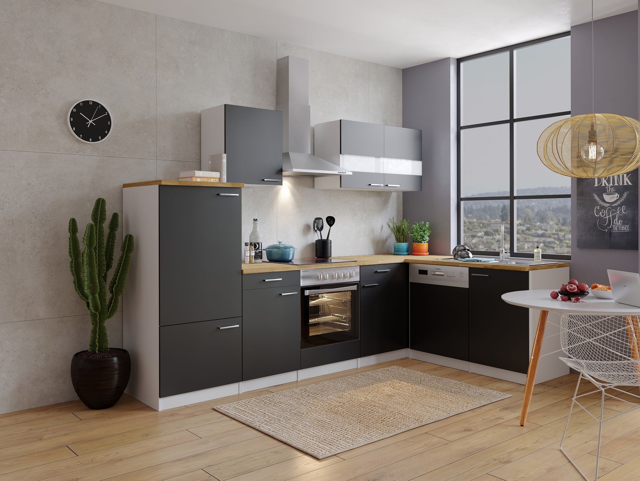 Cucina Cucinino Blocco Cucina Cucina Ad Angolo Bianco Nero Malia 28...