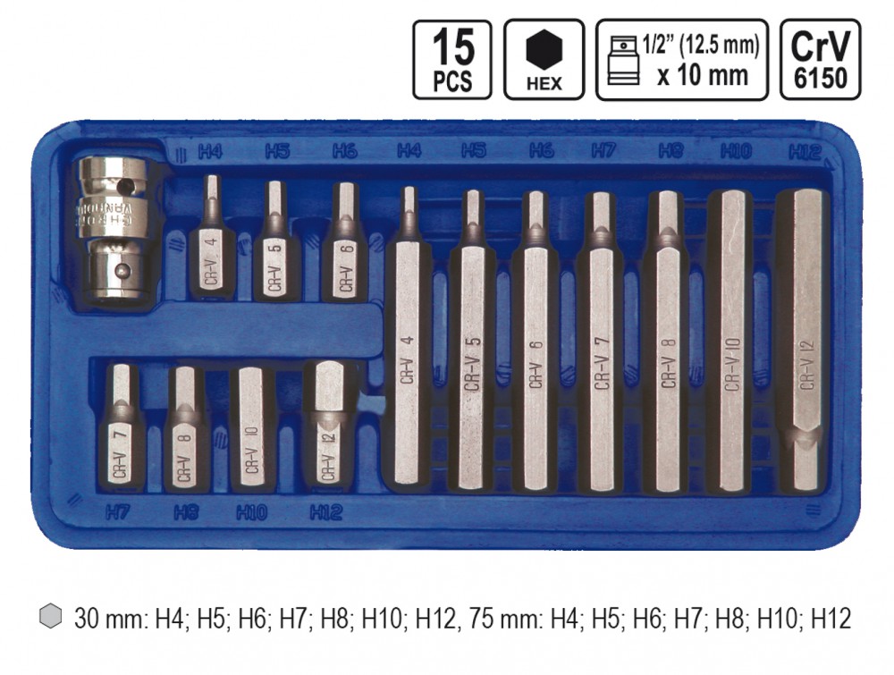 HEX Bitbox Steckschlüssel Satz Innensechskant Bits 15-tlg Set Einsatz 4-12 mm - Bild 3