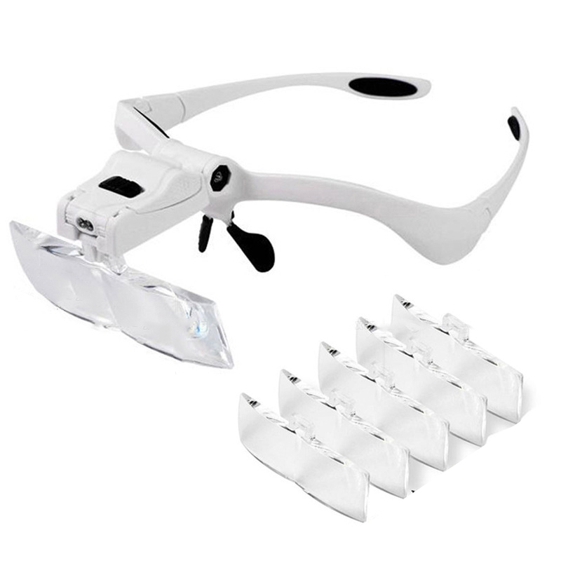 Loupe frontale réglable avec 2 LED, 5 lentilles 1x à 3,5x, port bandeau ou lunettes