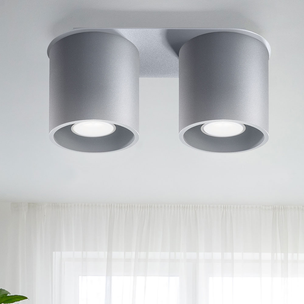 Sollux Grau - Deckenstrahler Modern Designer Küchenlampen Strahler 2 Flammig Deckenlampe Spots, Aluminium 2X Gu10, Lxh 26 X 12 Cm