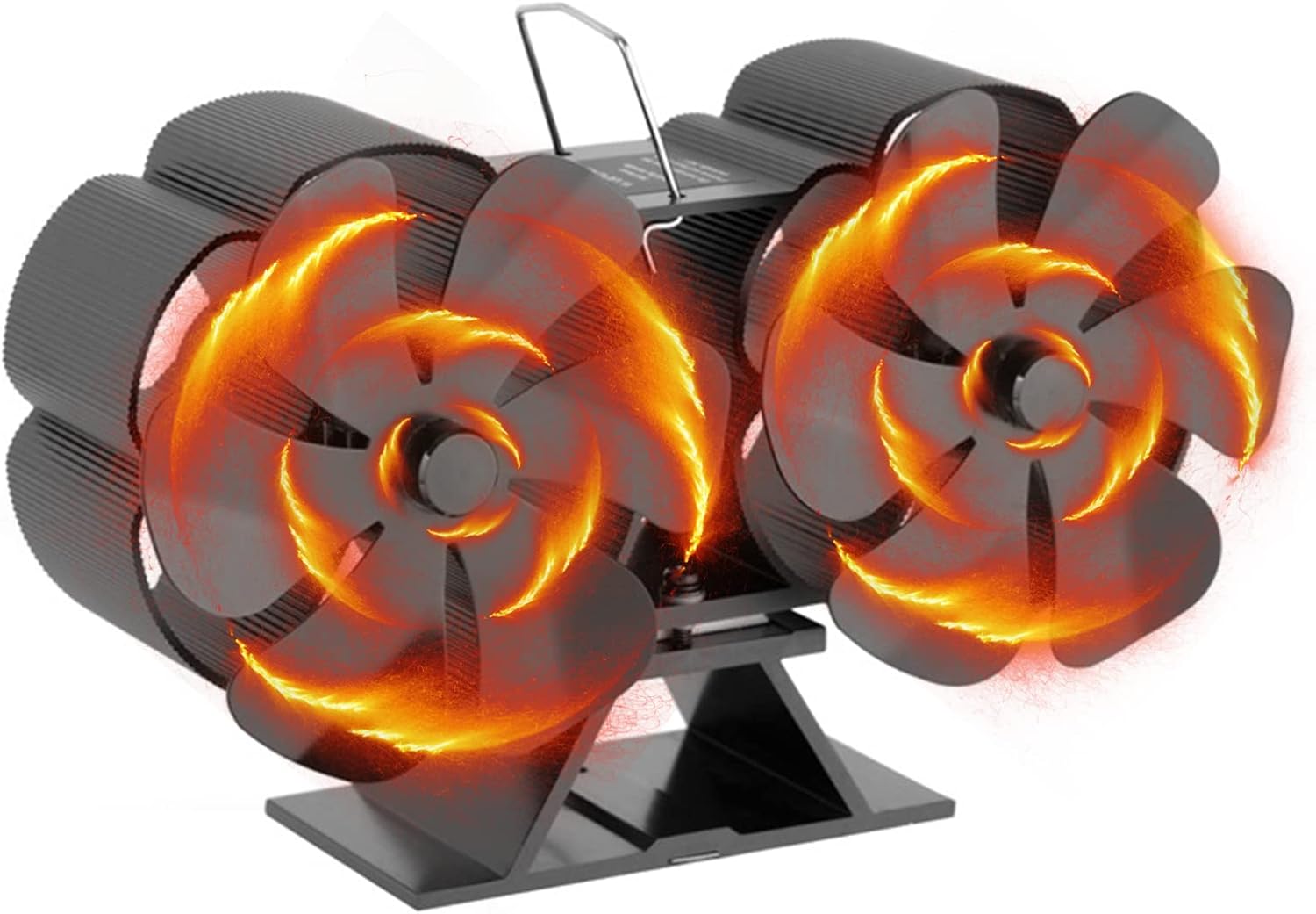 Ventilatore Doppio Per Stufa A Legna, Ventilatore A Doppia Testa Per Camino Con Termometro Integrato Per Stufe E Caminetti A Legna - Nero