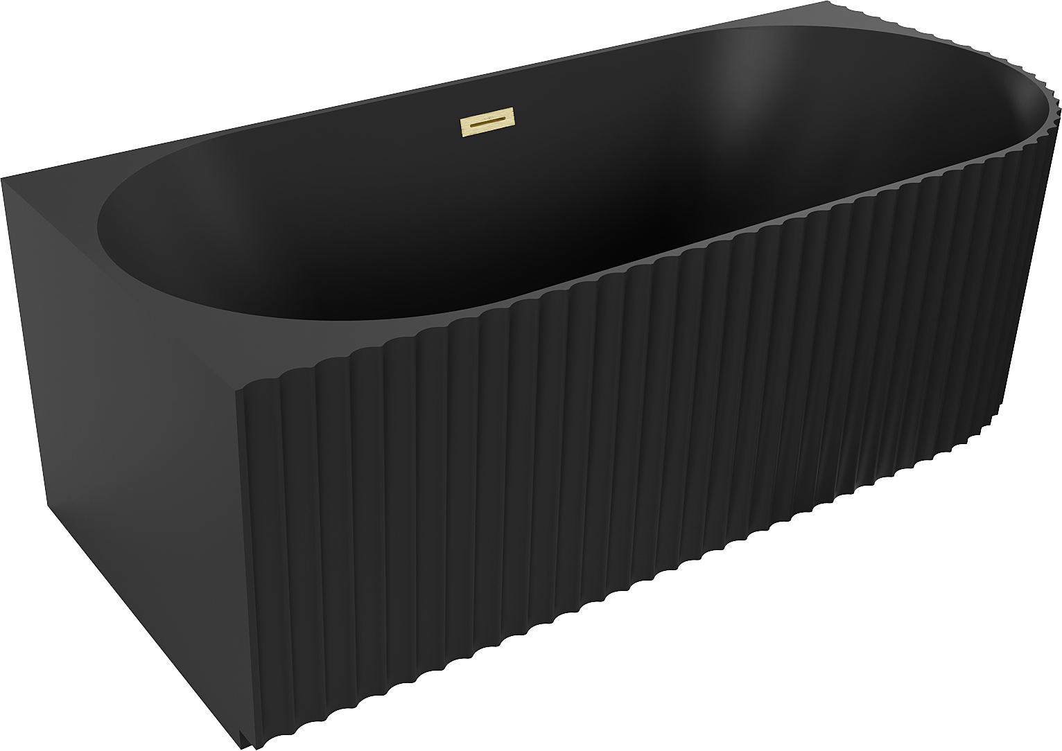 Gia Freistehende, Geriffelte Eckwanne Links 170 X 80 Cm, Schwarz Matt, √úberlauf Golden Gebürstet - 52701708071l-55 - Mexen