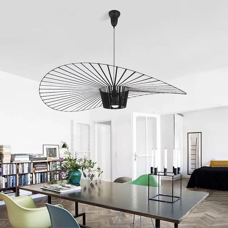 Lustre Suspension Noir 80 Cm – Lampe Vintage Rétro E27 – Anneau En