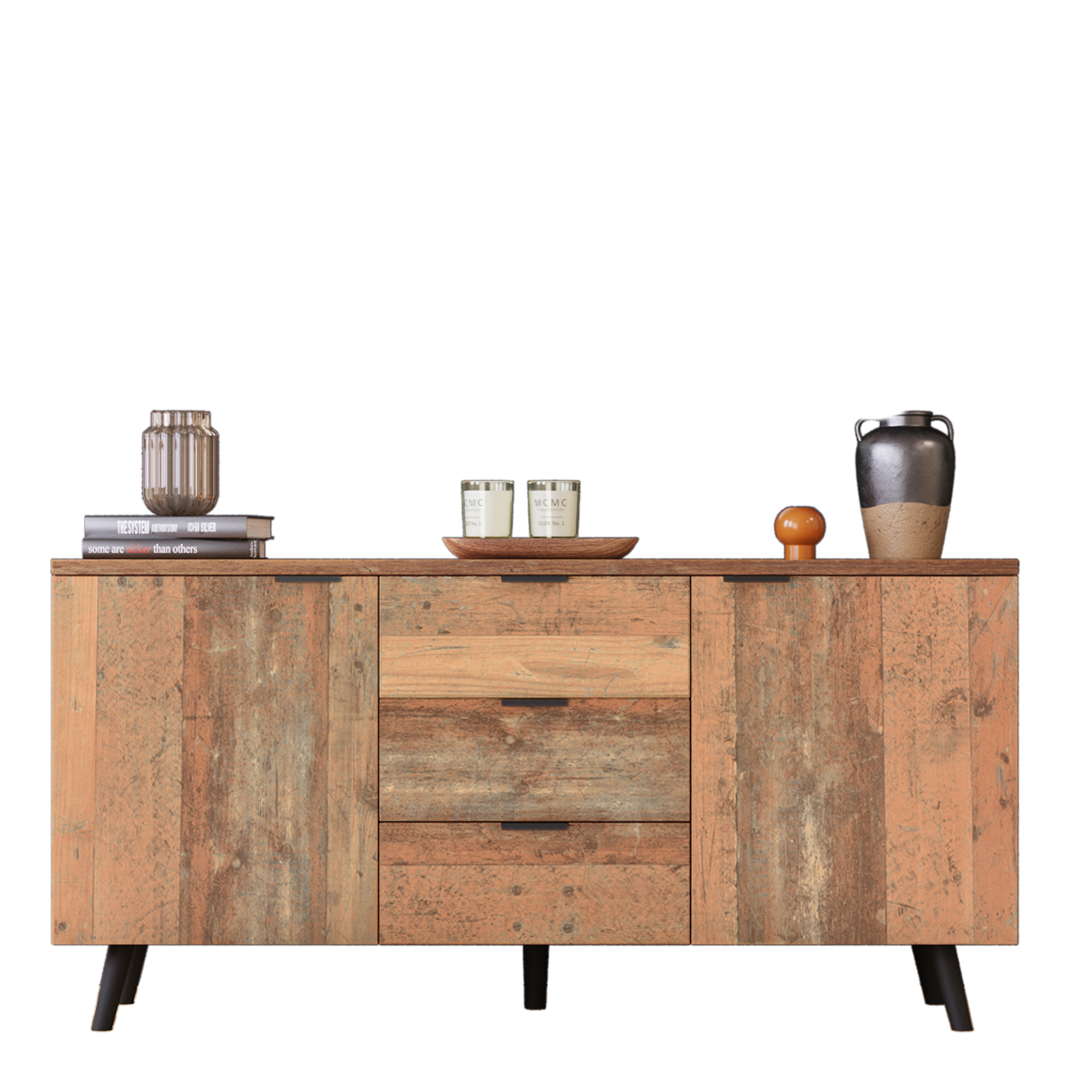 Stilvora Sideboard Mit 3 Schubladen Und 2 Türen Mit Verstellbaren Einlegeböden Für Wohnzimmer Und Esszimmer, Aus Spanplatte, 140 × 35 × 70 Cm, Antikbraun