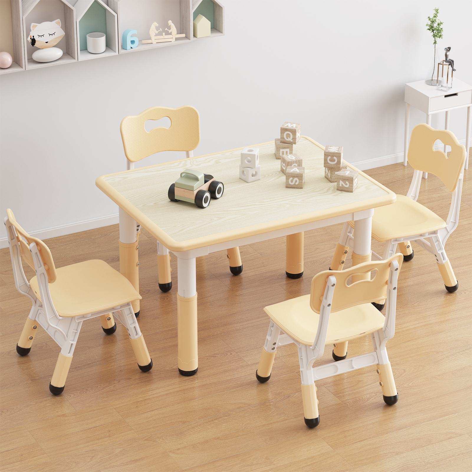 Hoerfuriy – Table Enfant Réglable En Hauteur 60 X 45 Cm Avec 4 Chaises