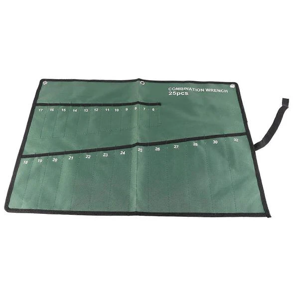 Sac de rangement à outils en toile, enroulable, 25 poches pour clés et pinces, vert