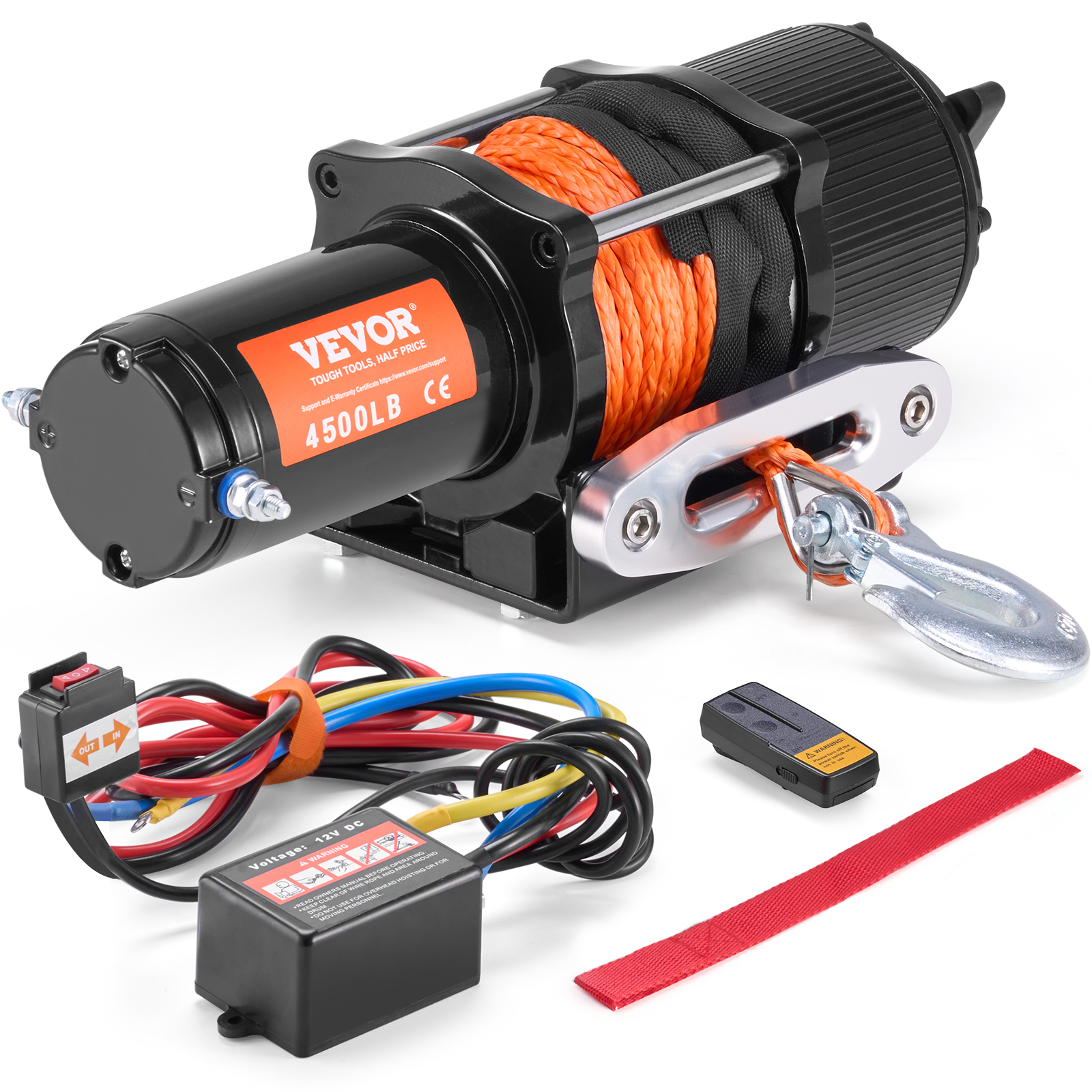 Vevor Verricello Elettrico, Capacita Di Tiro Della Linea 2041 Kg Verricello Atv/utv 12 V Cc Φ0,6 X 1188,7 Cm 12 Trefoli In Corda Sintetica In Alluminio, Telecomando Senza Fili E Cablato, Per Utv Atv