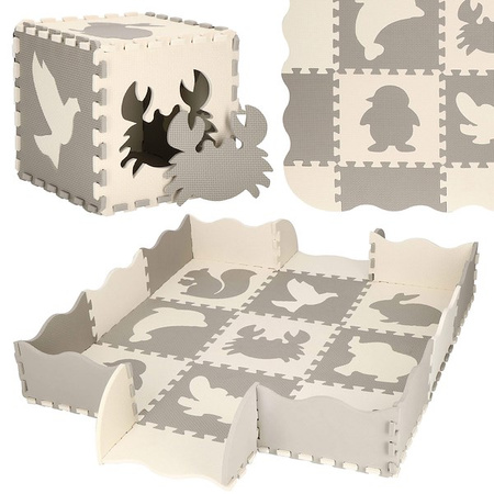 Springos Schaumstoffmatte 120x120 Cm Tierpuzzle Für Kinder Aus Eva-schaumstoff In Grau-beige