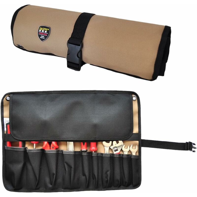 Sac à outils enroulable 10 poches en tissu Oxford, 32 x 45 cm, kaki
