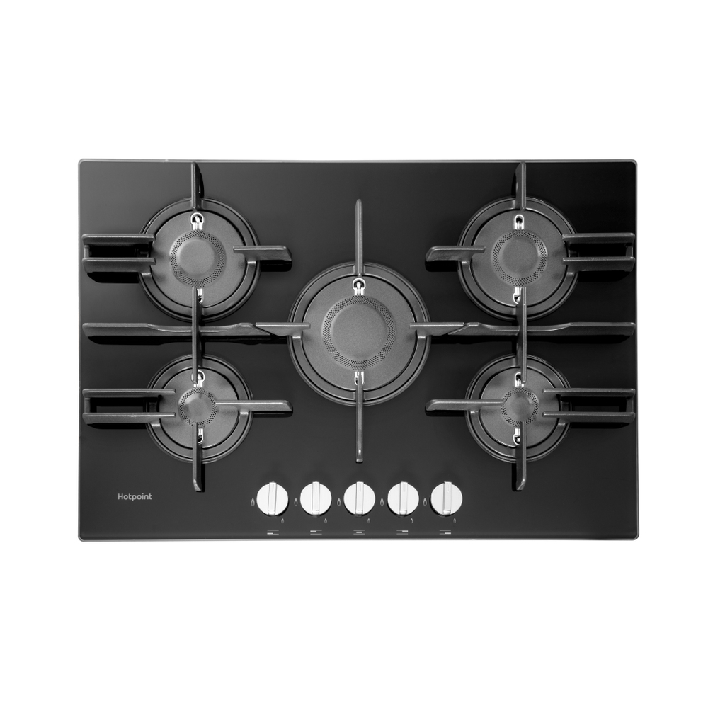 Hotpoint Piano Cottura A Gas 5 Fuochi 75 Cm Vetro Nero Da Incasso F...