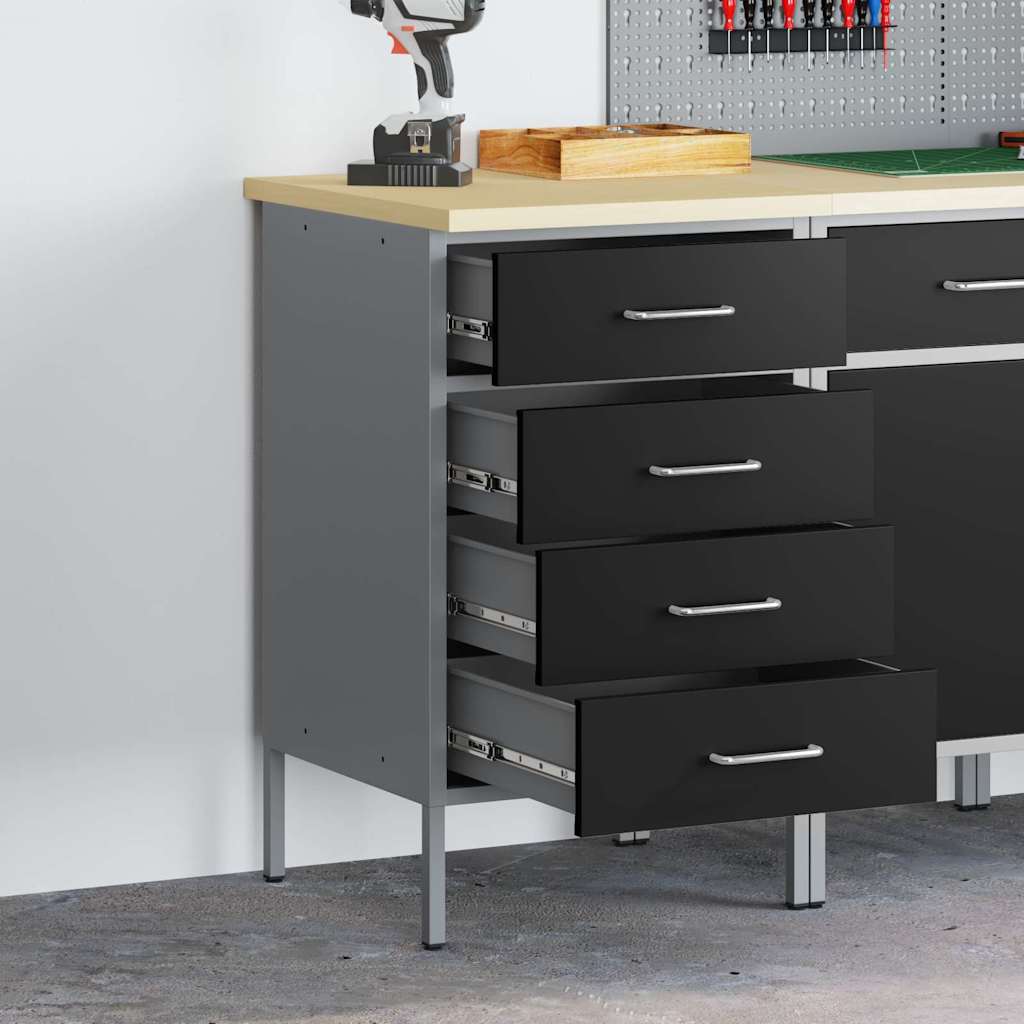 Établi d'atelier rectangulaire en bois d'ingénierie et acier, 50 x 55 x 85 cm, noir et gris