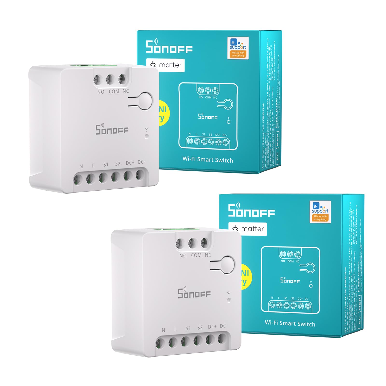 Interruptor inteligente WiFi de contacto seco SONOFF MINI-D, compatible con Matter, entrada AC/DC, chip ESP32, control de grupos de escenas inteligentes a través de eWeLink