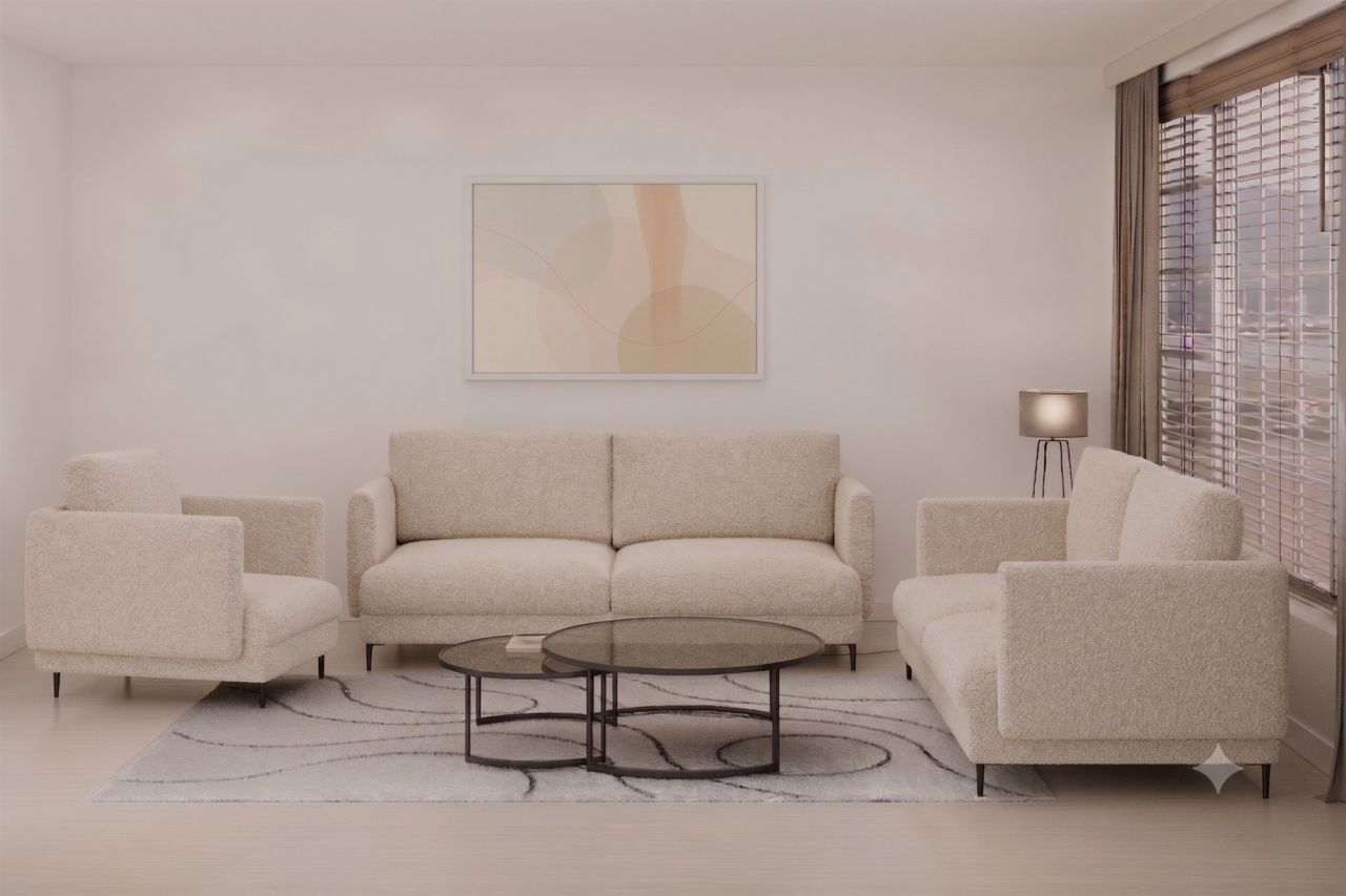 Fun Moebel Beige Sofaset Designersofas Helmer 3-2-1 Stoff Baloo - Image 2