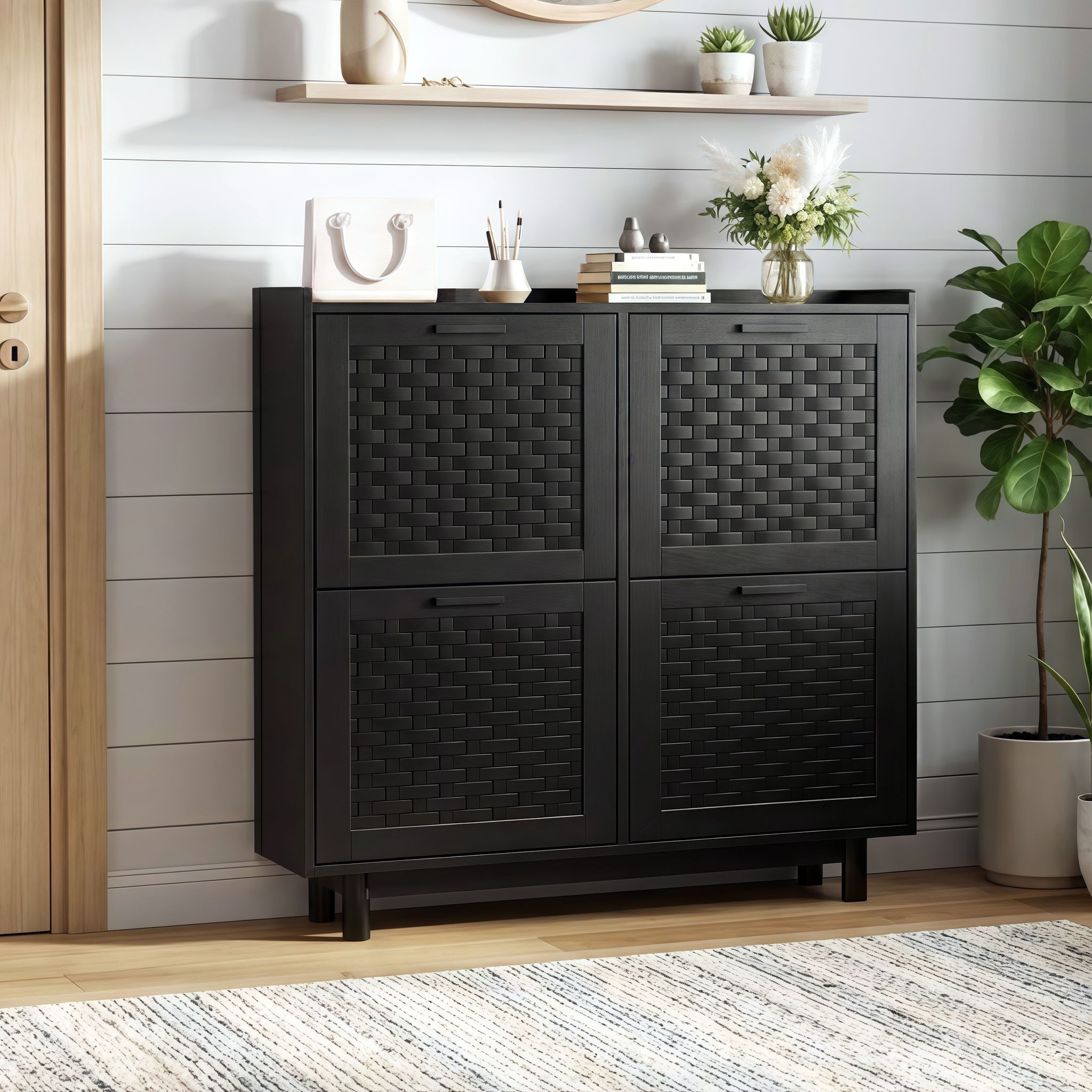 Meuble À Chaussures En Bois 100x24x95 Cm - Armoire De Rangement Entrée