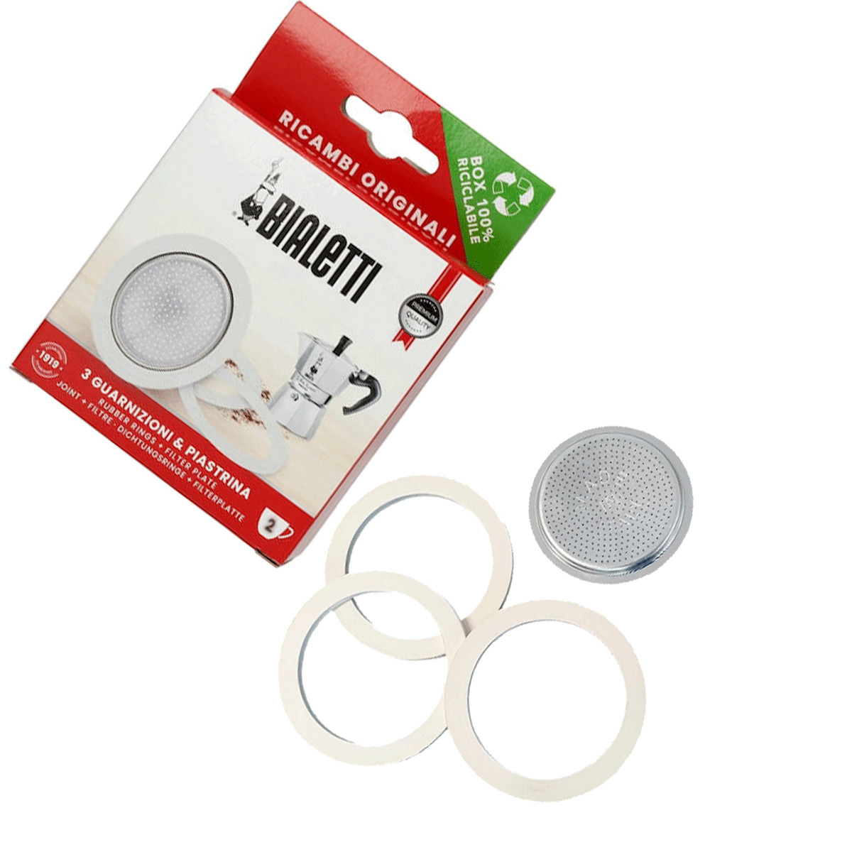 Bialetti Beige Ersatzteil - Kit 3 Dichtungen Und 2-Tassen-Moka-Originalplatte