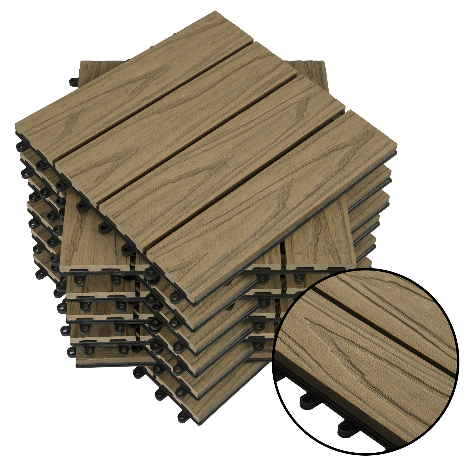 Woltu Piastrelle Per Pavimenti Wpc In Legno Terrazze Da Esterno Giardino 1 M² Marrone Chiaro