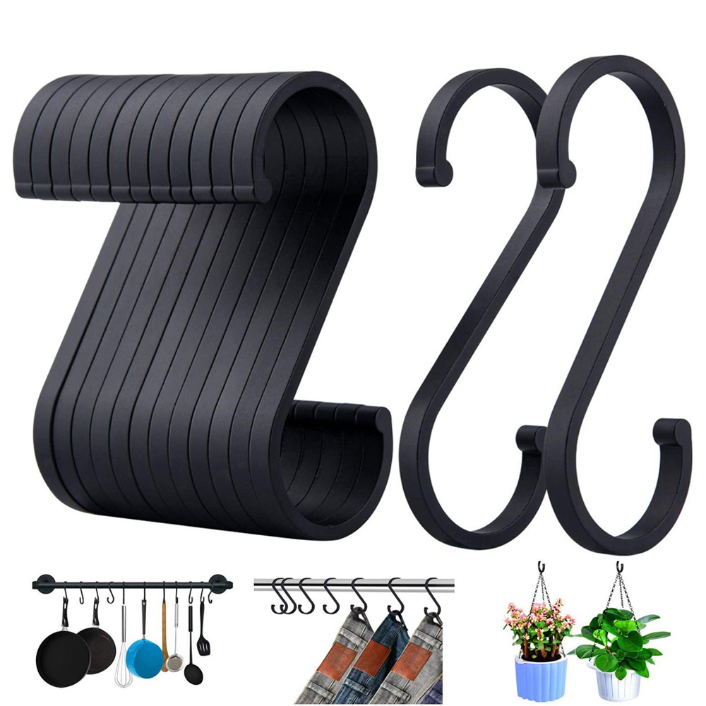 Crochets en S en alliage d'aluminium anodisé, 8,5 cm, noir, lot de 14