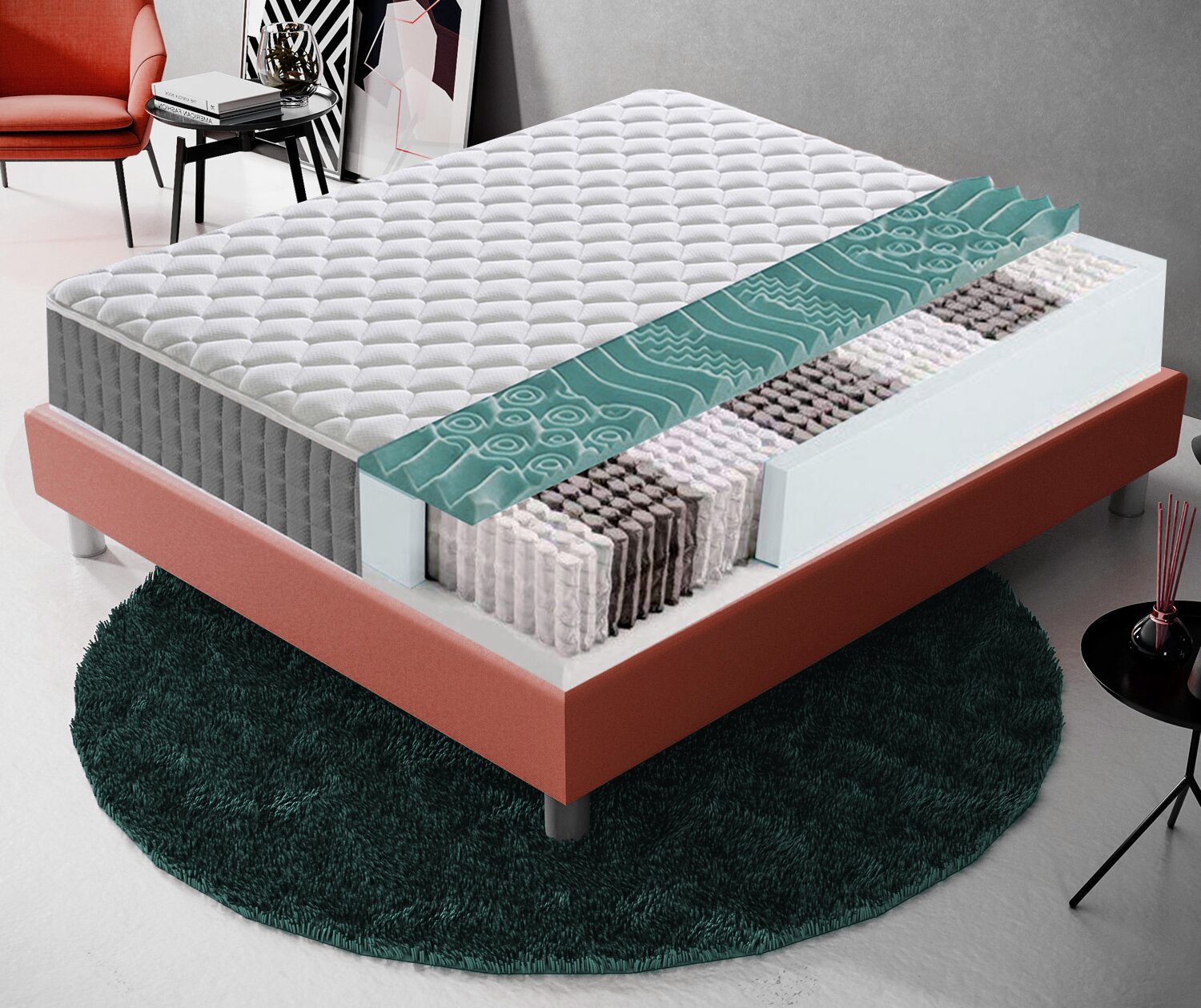 Materassiedoghe - Matelas Ressorts Ensachés 140x190 Cm Accueil Mémoire