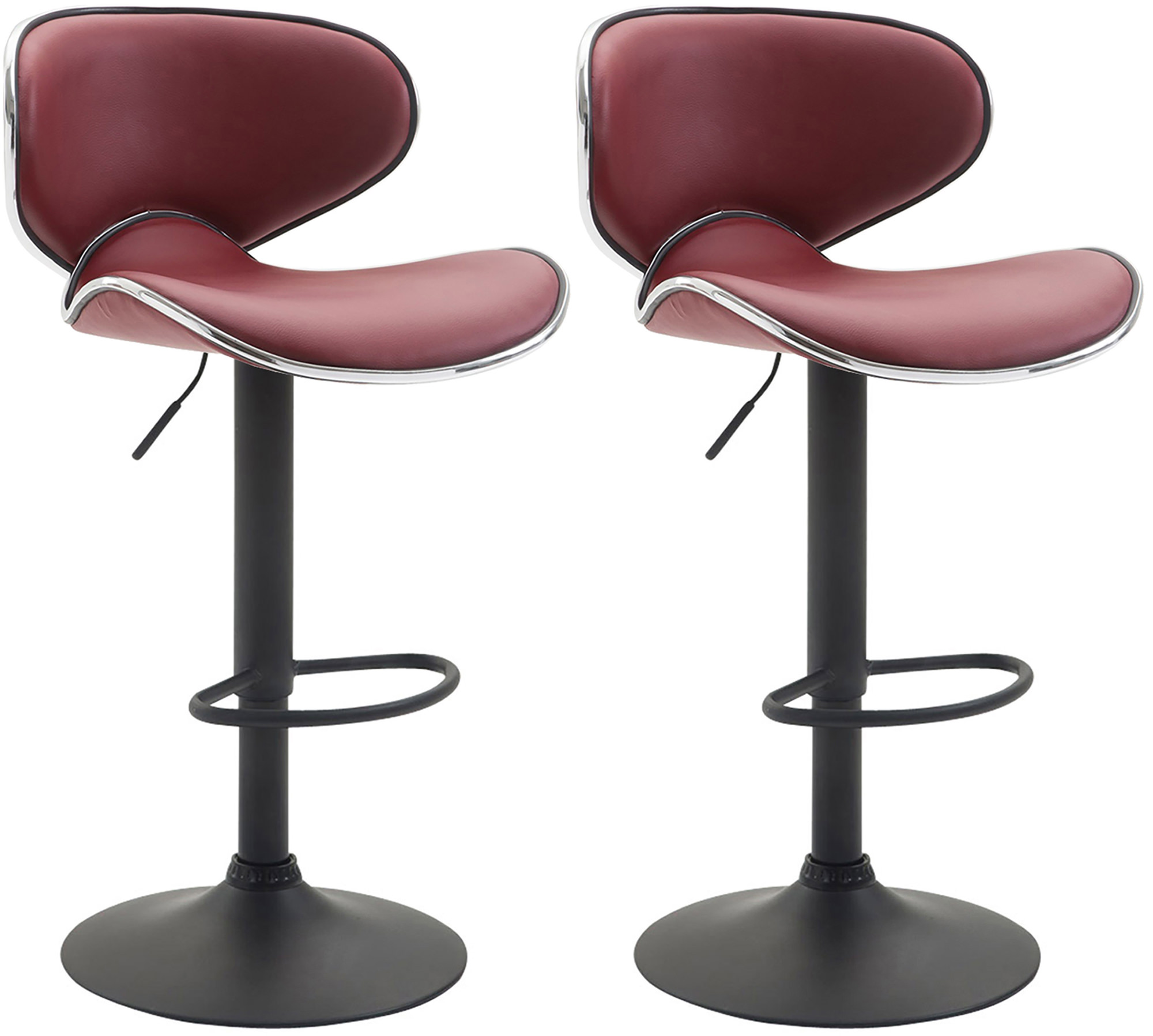 Clp - 2er Set Barhocker Las Vegas Kunstleder Bordeauxrot Schwarz