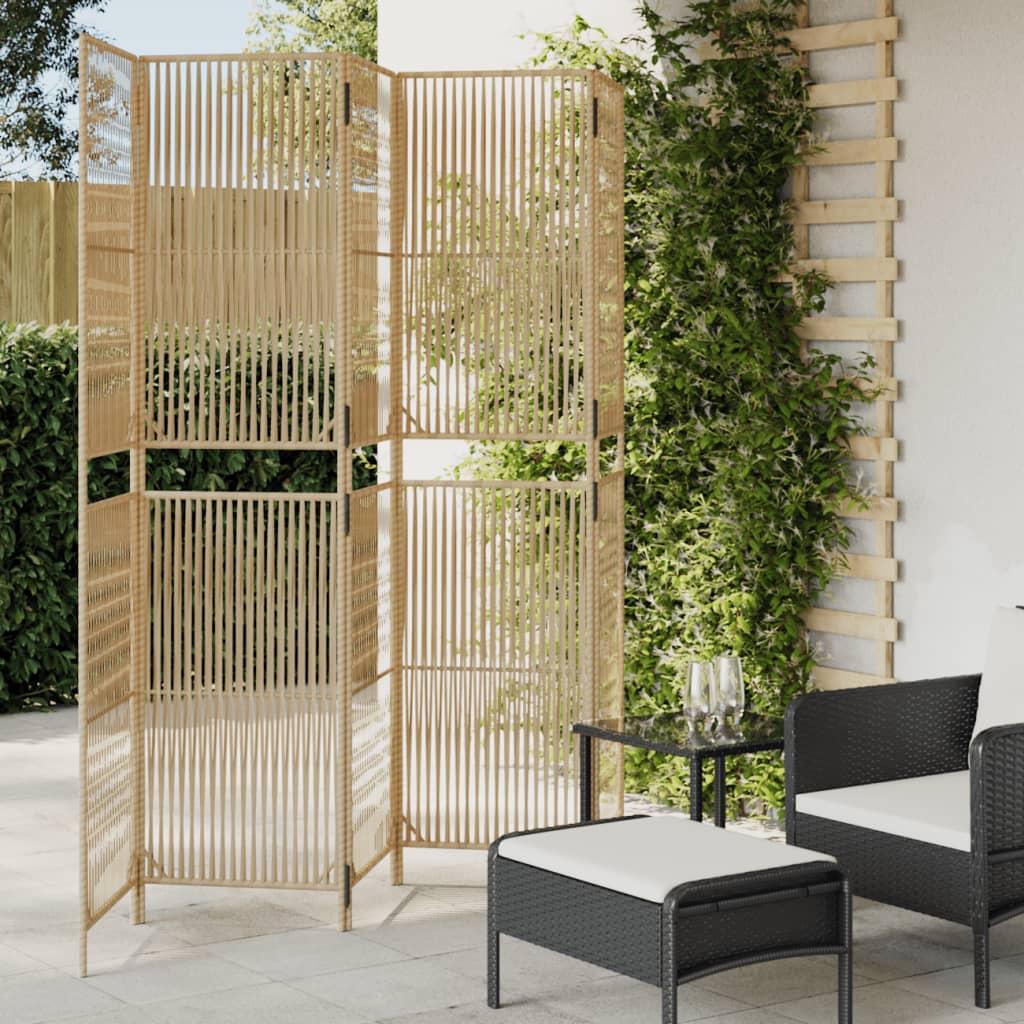 Divisorio Per Ambienti A 5 Pannelli Beige In Polyrattan Vidaxl