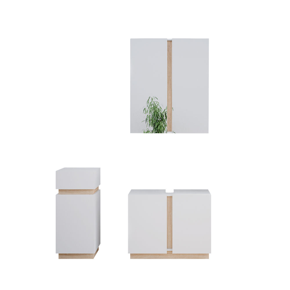 Vicco - Ensemble de meubles de salle de bain Gloria, Blanc, 3 pièces, avec armoire centrale