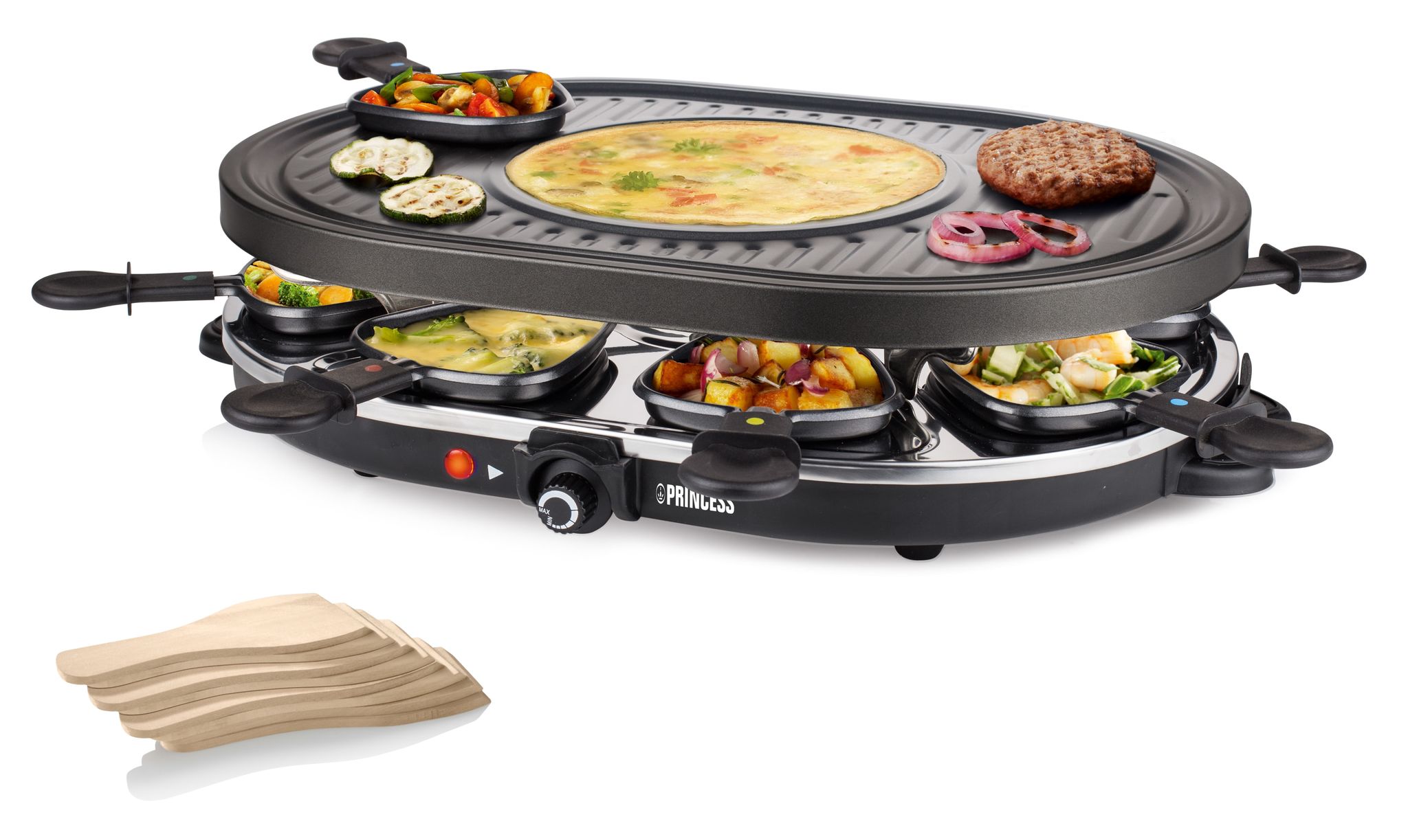 Princess Schwarz 162700 Raclette 8 Oval Grill Party 42 X 30 Cm 1.200 Watt"-"162357914
