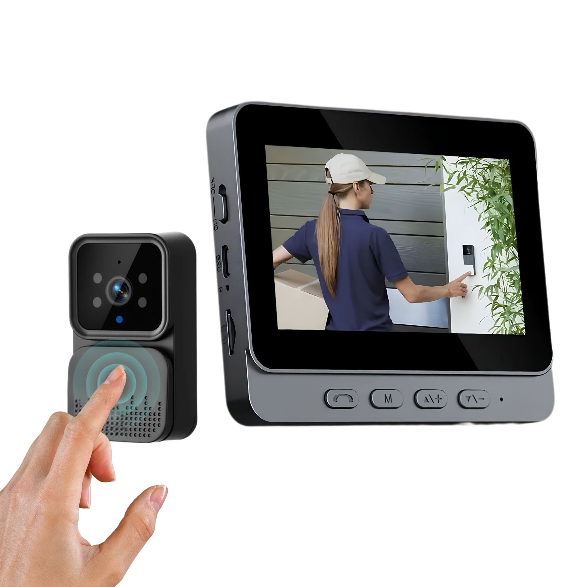 Campanello Wireless Telecamera Con Monitor 4.3" Interfono Audio Bidirezionale