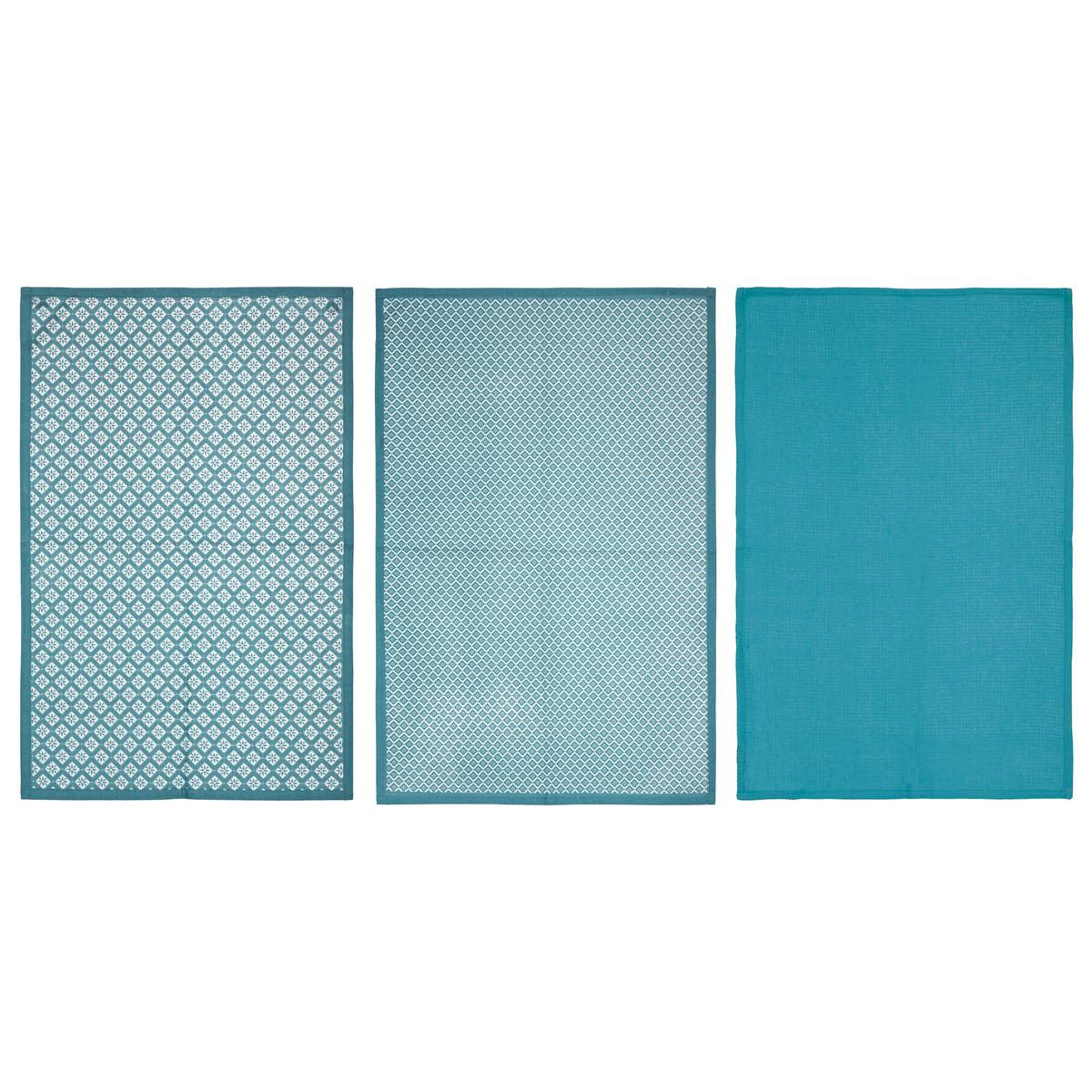 Atmosphera Créateur d'intérieur - Lot de 3 Torchons "Imprimé" 45x70cm Bleu
