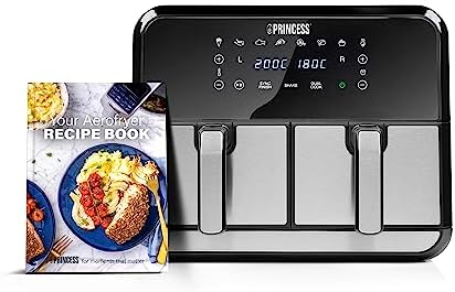 Princess Heißluftfritteuse Doppelkammer 2x4 L, Dual Airfryer 8 L mit 8 Programmen, Separate Temperatursteuerung, Bis zu 62,2% Energieersparnis, 200 °C, 182074 - Bild 2