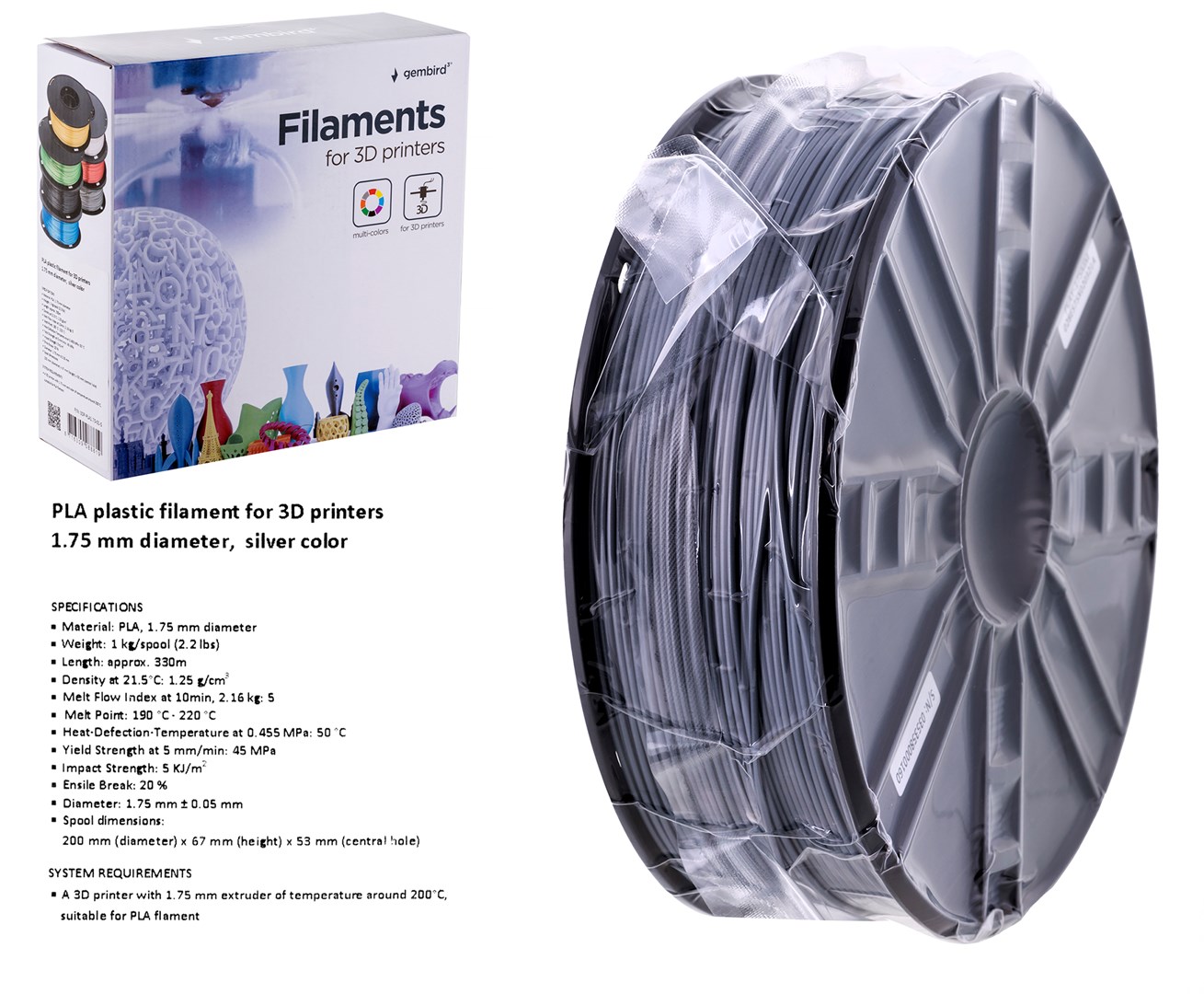 Gembird PLA filament - Silber - 175mm - 1 kg - Bild 4