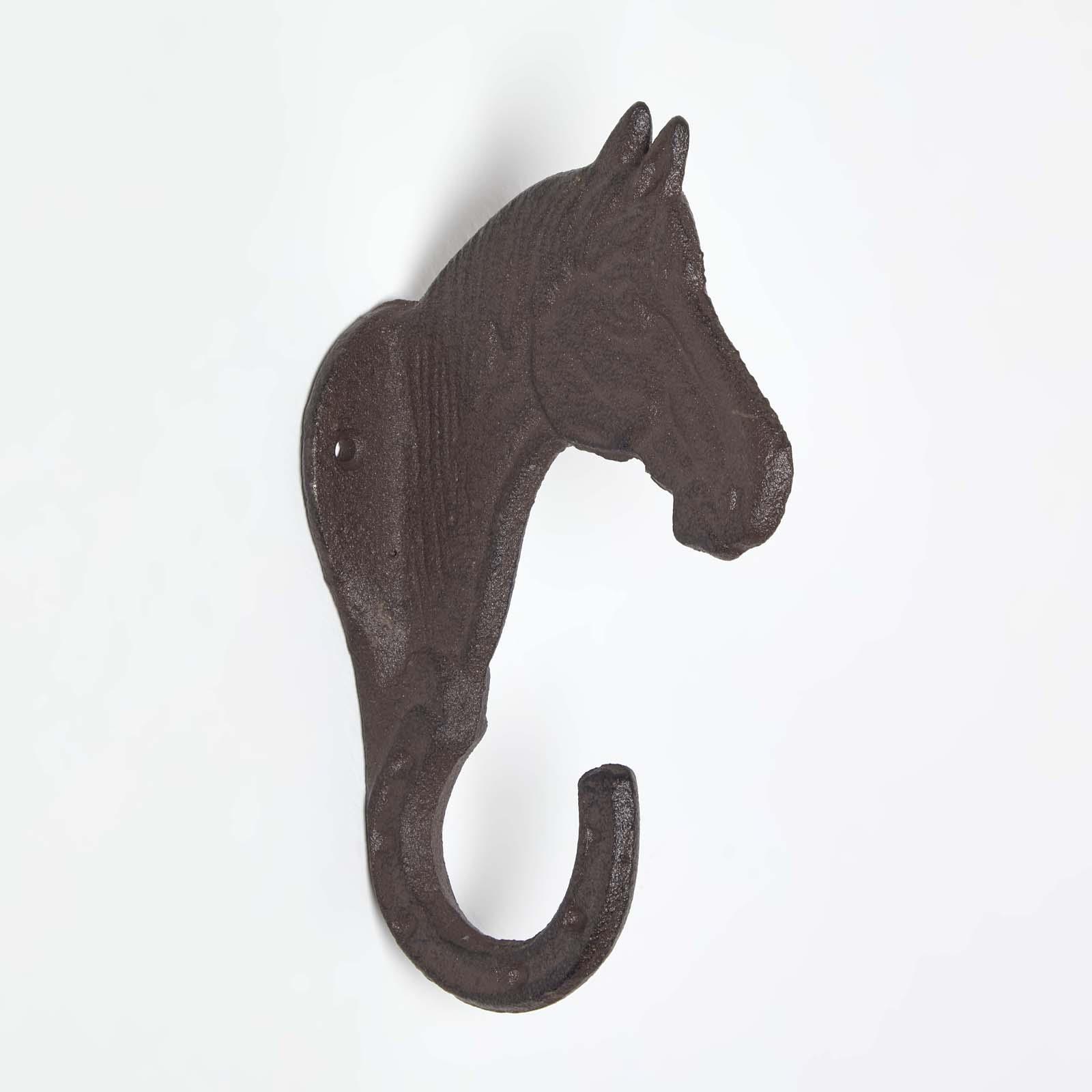 Homescapes Wandhaken Pferdekopf Gusseisen – Vintage Garderobenhaken Antik, Stabiler Kleiderhaken Mit Hufeisen-haken, Wandhaken Metall Für Jacken,