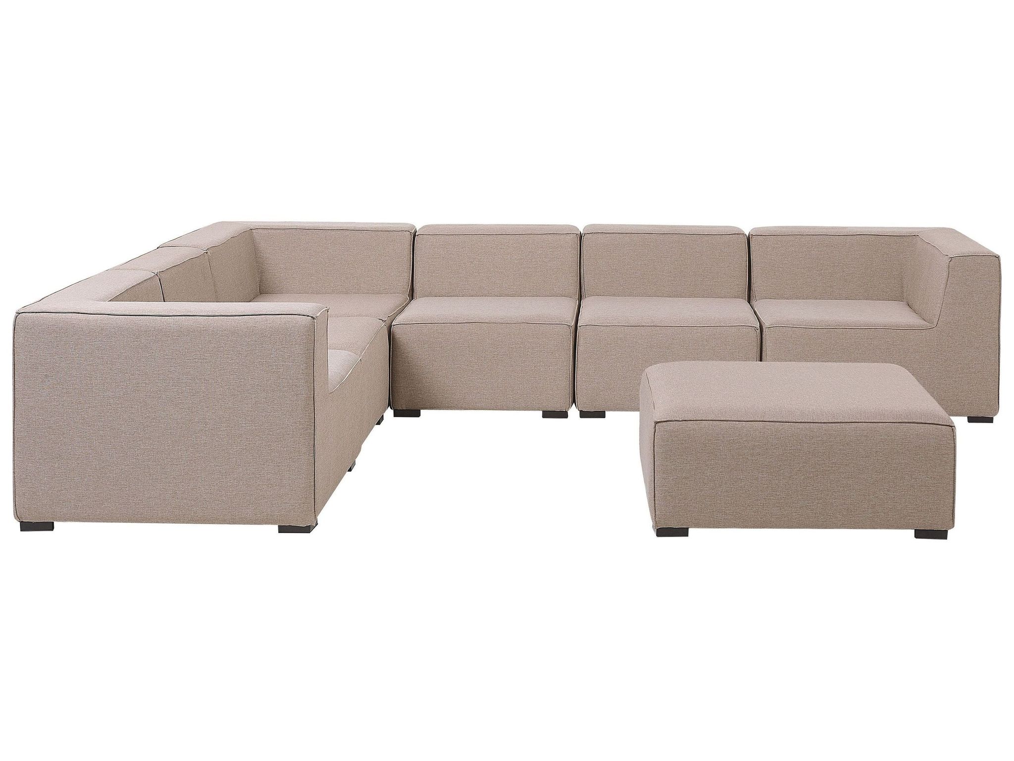 Beliani Lounge Set Beige Polsterbezug Modular 7-teilig Rechtsseitig Ecksofa Mit Ottomane Outdoor U. Indoor Für 7 Personen Garten Terrasse Wintergarten