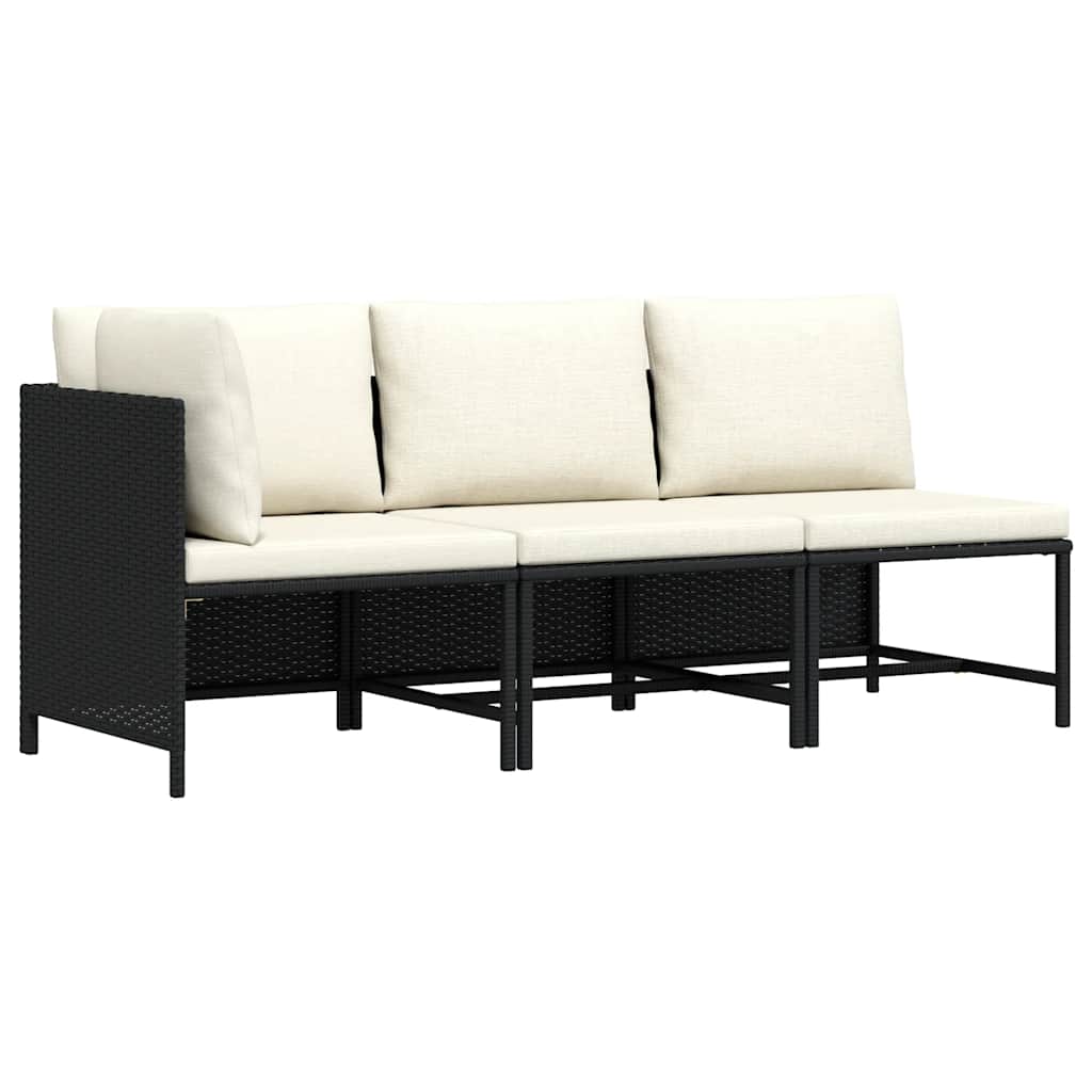 Vidaxl Schwarz - 3-Tlg. Garten-Sofagarnitur Mit Auflagen Poly Rattan