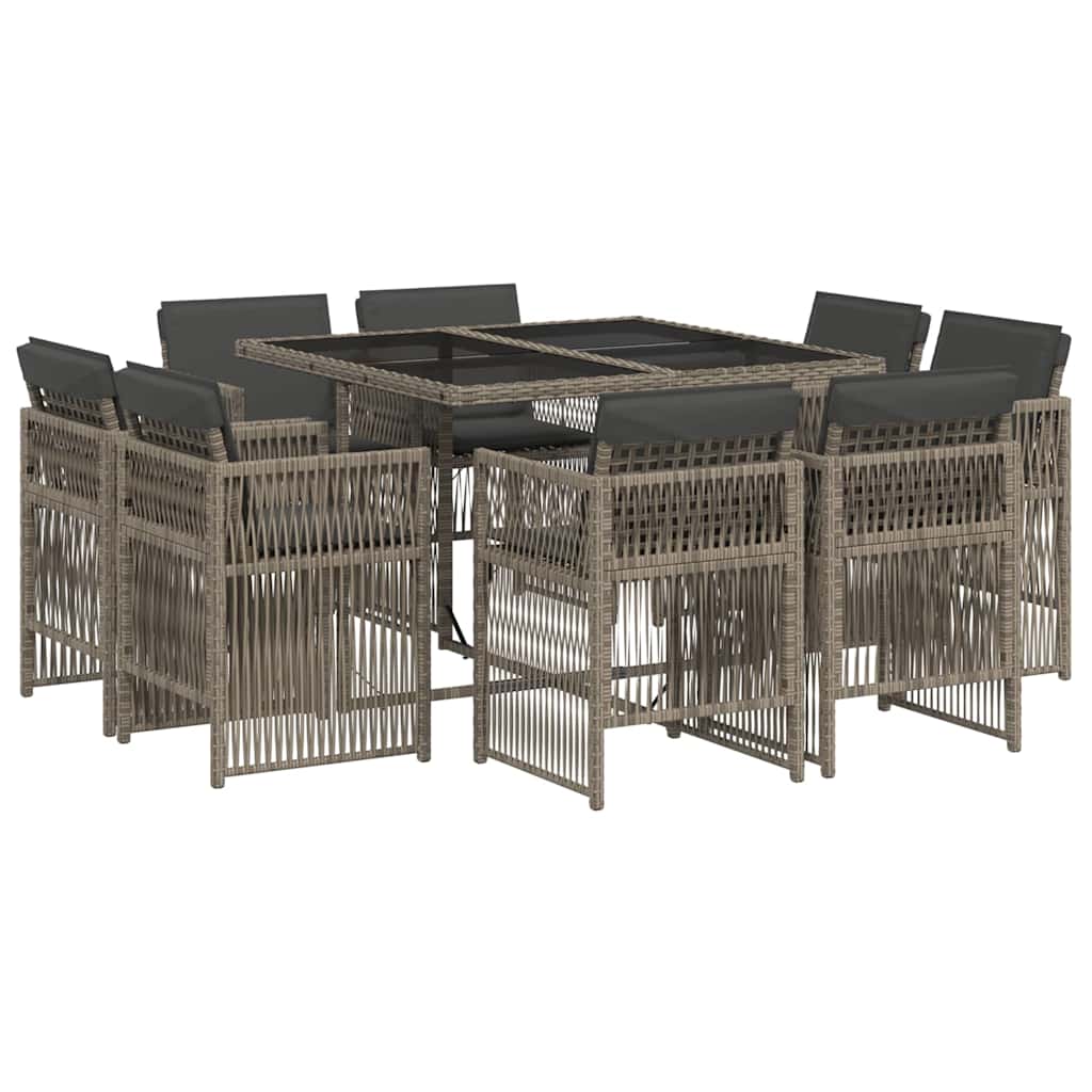 9 Piece Garden Dining Set With Cushions Grey Poly Rattan Vidaxl