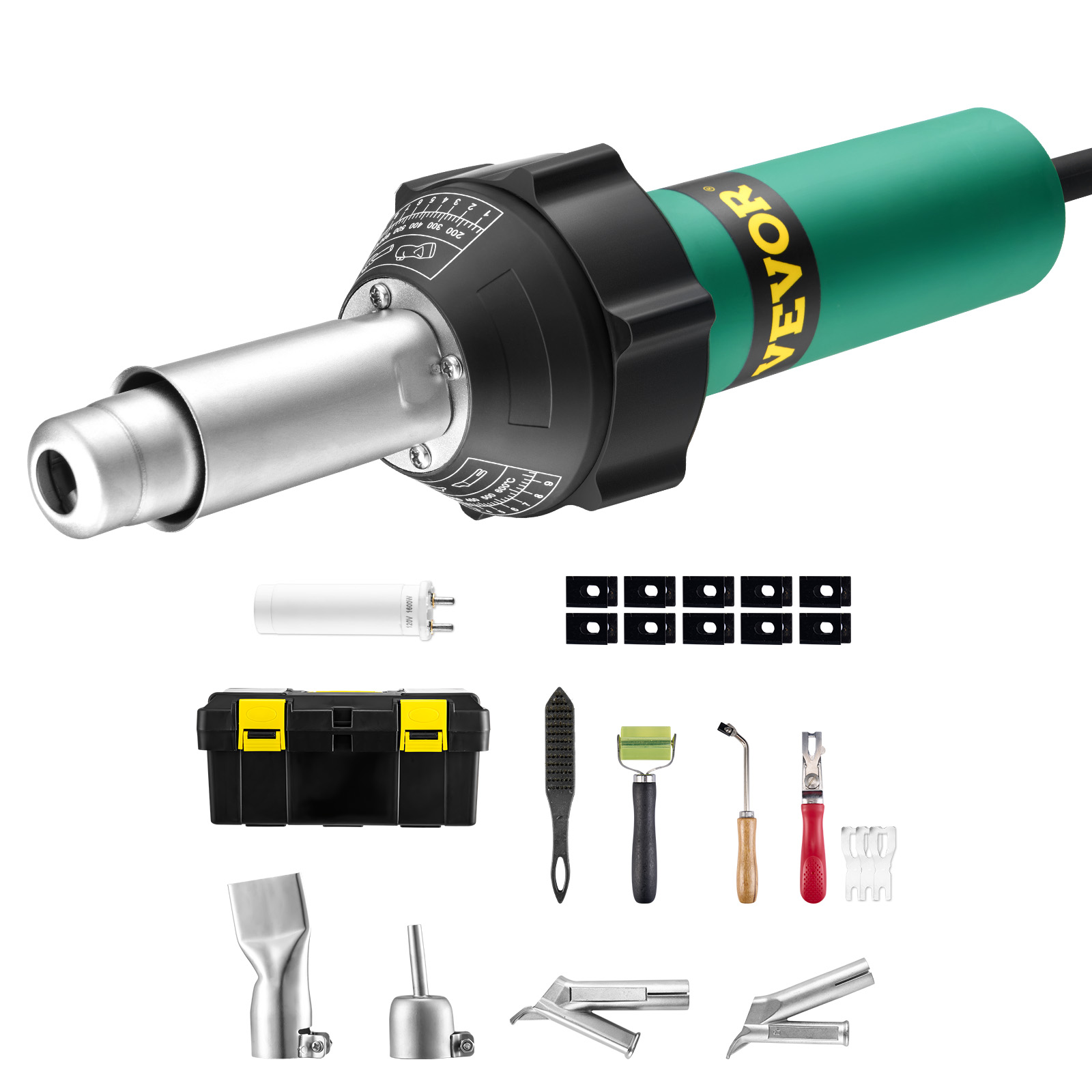 Vevor Saldatrice Ad Aria Calda Per Plastica, Pistola Ad Aria Calda Da 1600 W, Pistola Termica Per Saldatura In Vinile Tpo Da 50°c - 600°c, Kit Per Saldatura Di Coperture In Plastica Con 11 Accessori