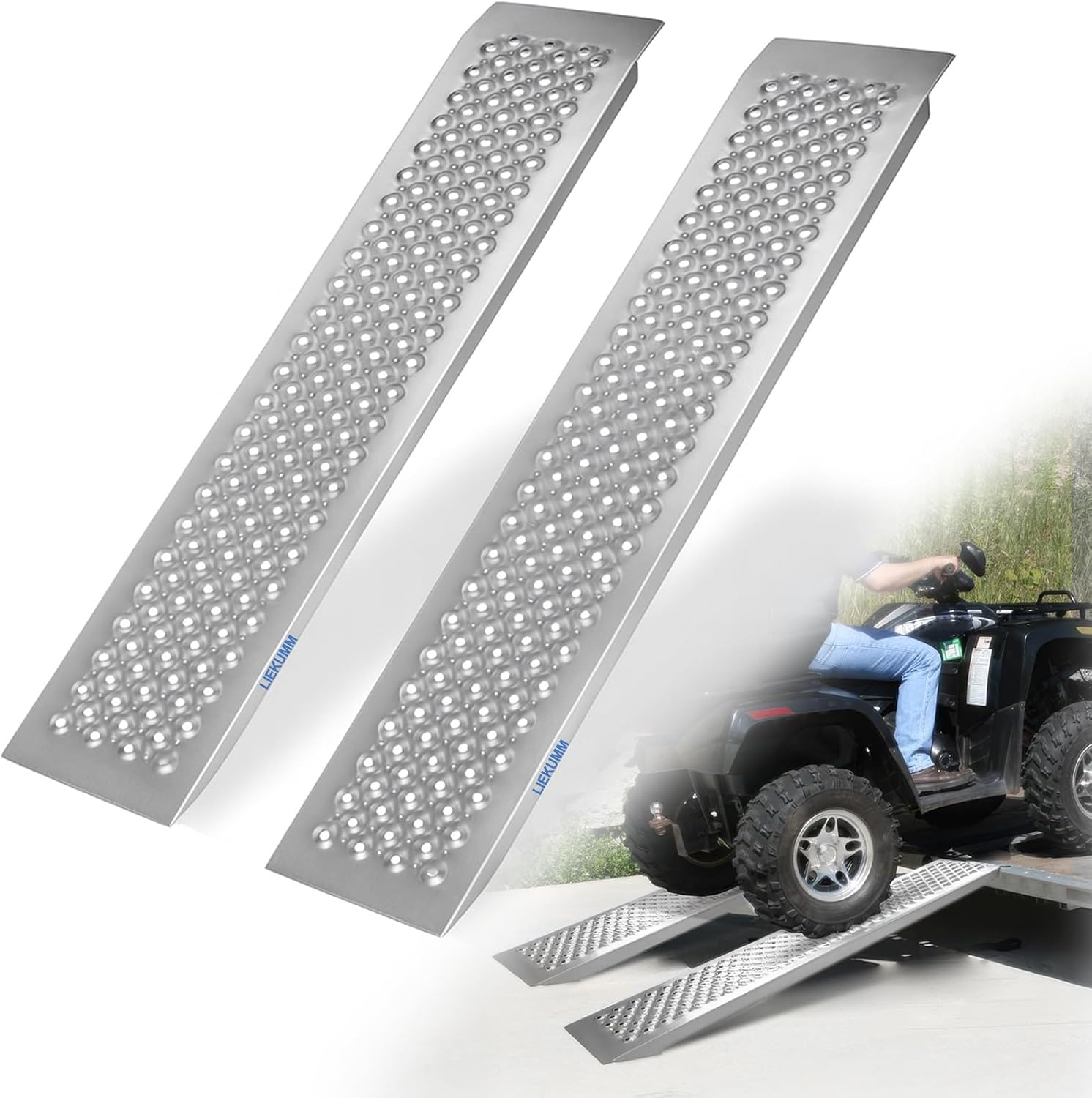 Rampe d'accès aluminium 120 x 21 cm, capacité 200 kg par pièce, lot de 2