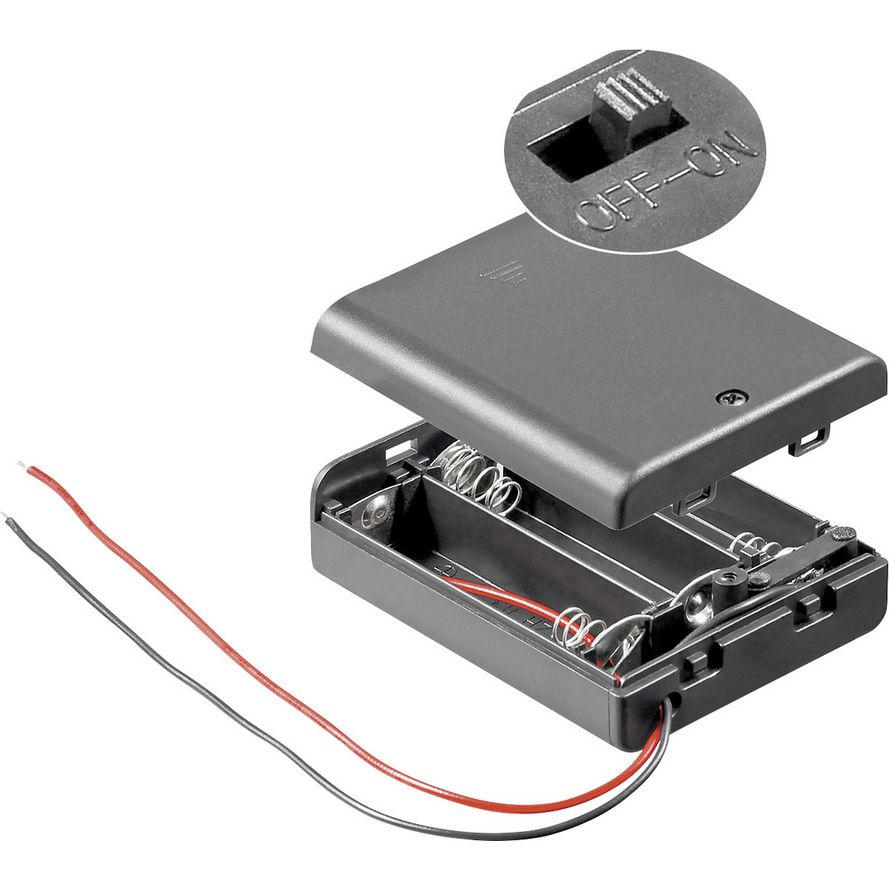Goobay Schwarz/Rot - 12445 Batteriebox 3X Mignon (Aa) Kabel (L X B X H) 68.5 X 48 X 18.7 Mm