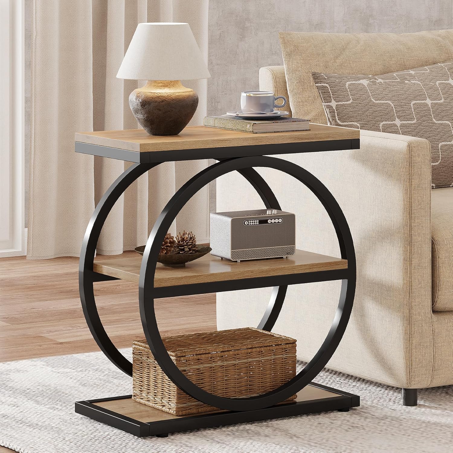 Tribesigns – Table D'Appoint Étroite 3 Étagères – Bois Mdf E1 Et Métal