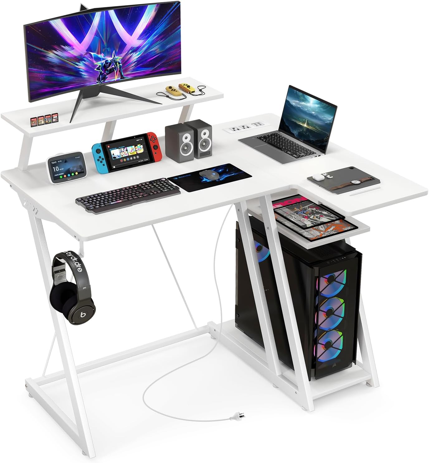 Costway - Bureau Gaming D'Angle 107 X 80 Cm