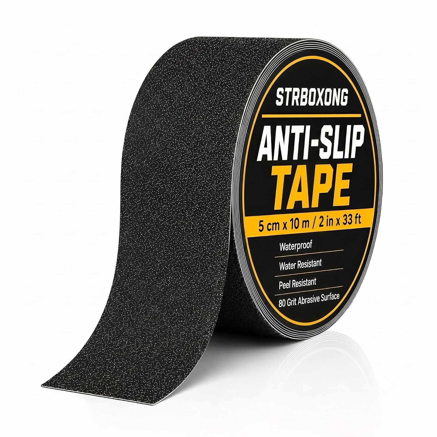 Ruban antidérapant noir pour marches et rampes, PVC et grain d'émeri, 50 mm x 10 m, 1 rouleau