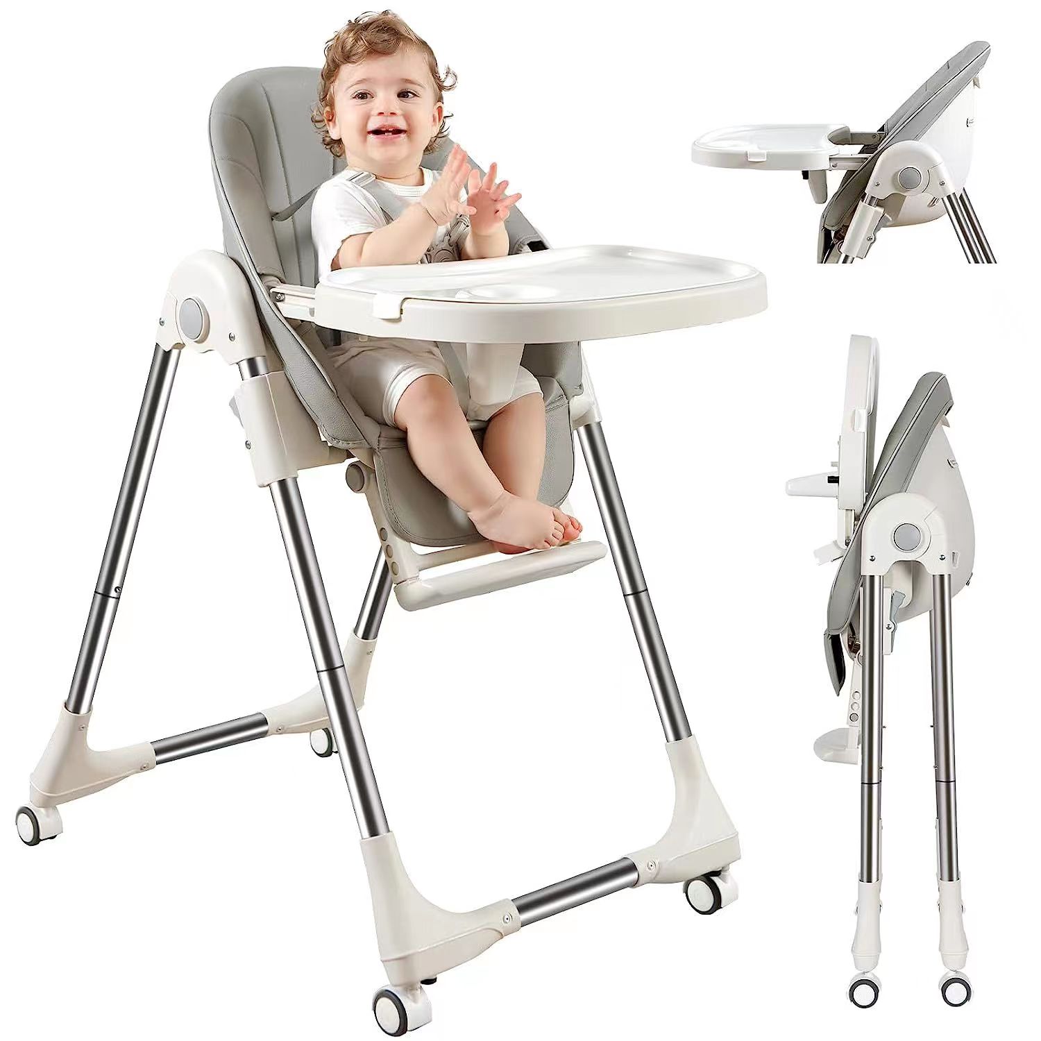 Magicfox – Chaise Haute Bébé Évolutive Pliable – Hauteur Réglable 62-78