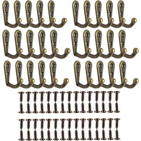 Crochets vintage en alliage de zinc, 30 pièces avec 60 vis, patère murale pour chambre et salle de bain