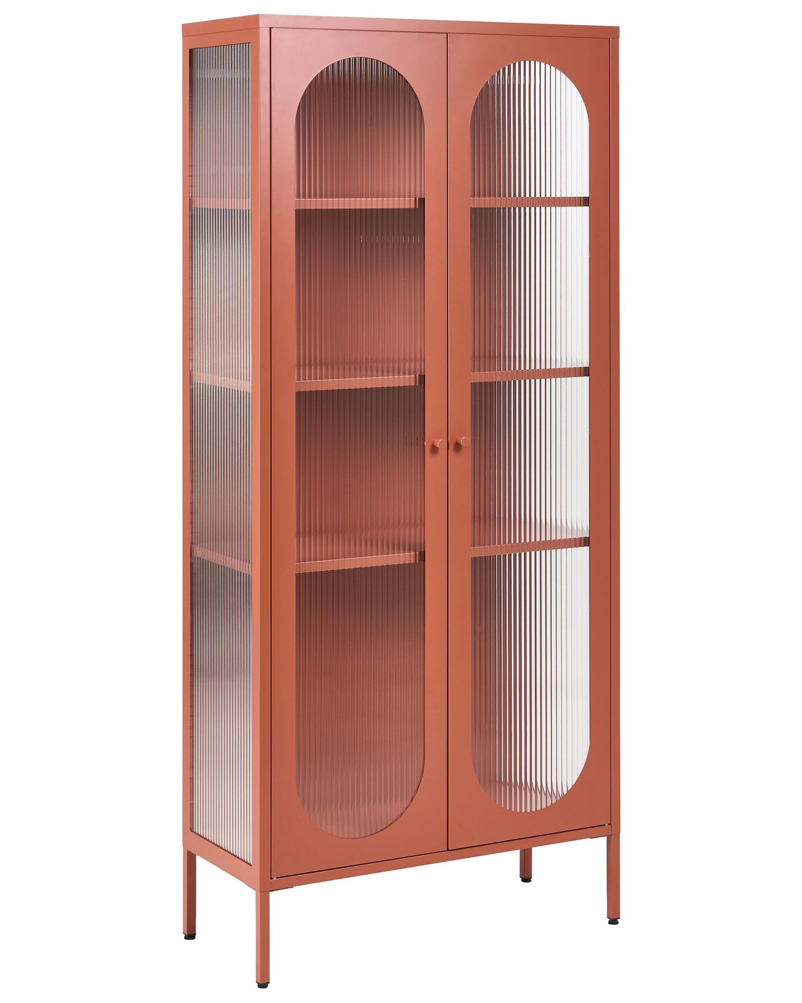 Beliani Office Cabinet Golden Brown Steel 80 X 35 X 181 Cm Metal 2 Doors Glass Front And Sides Display Foxton