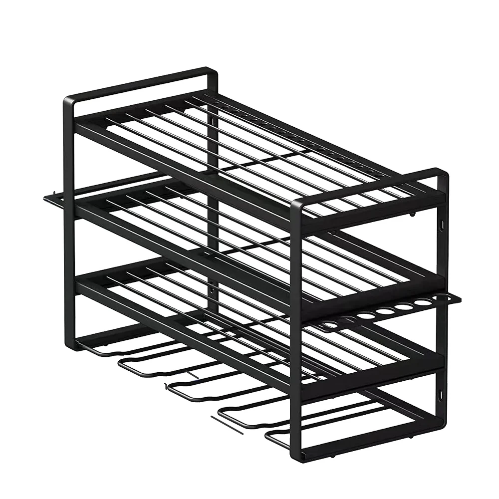 Porte-outils mural multicouche en métal noir, 40 cm x 20 cm x 31 cm, fixation murale