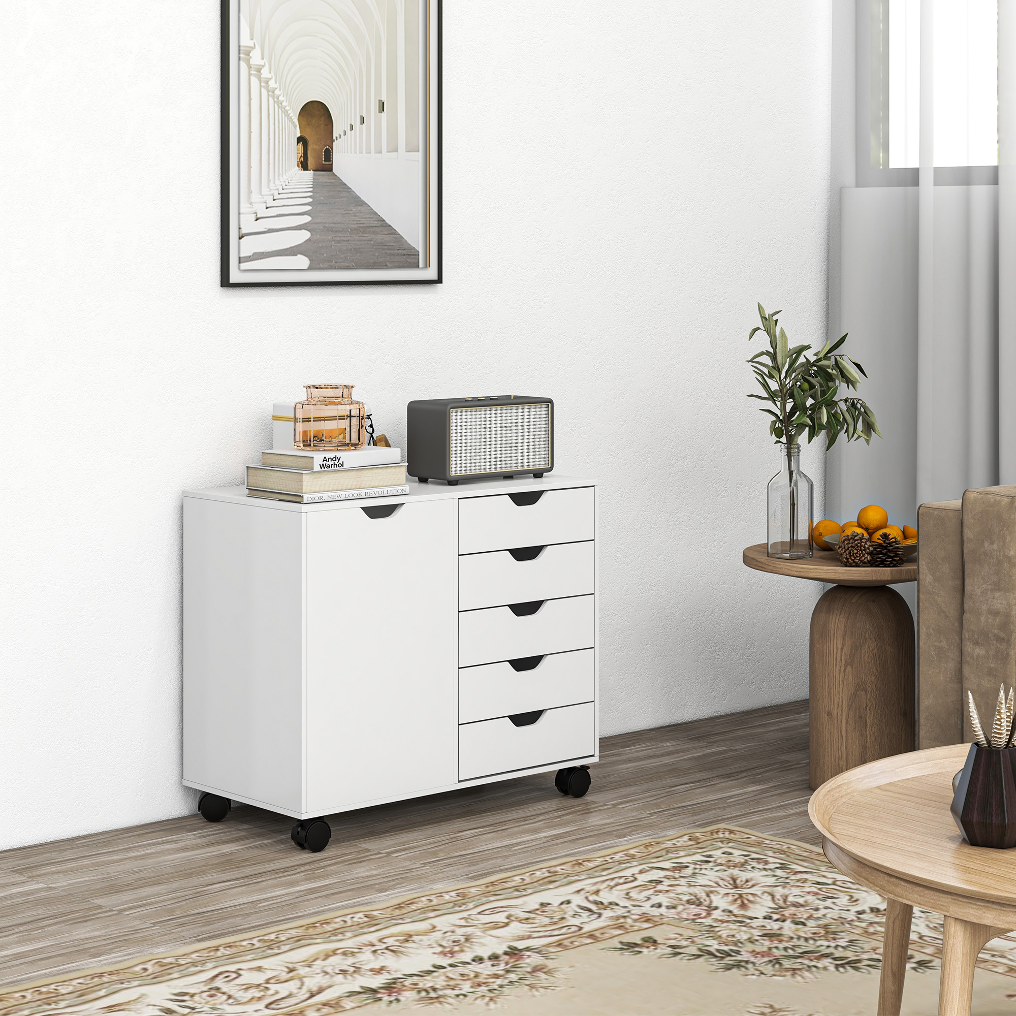 Meuble D'Appoint À 5 Tiroirs. Meuble Avec Étagère Réglable. Meuble De