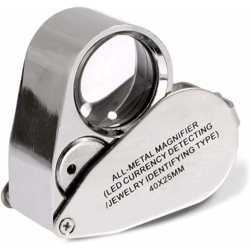 Loupe de bijoutier pliante 40x, objectif 25 mm, LED blanche et UV, piles incluses