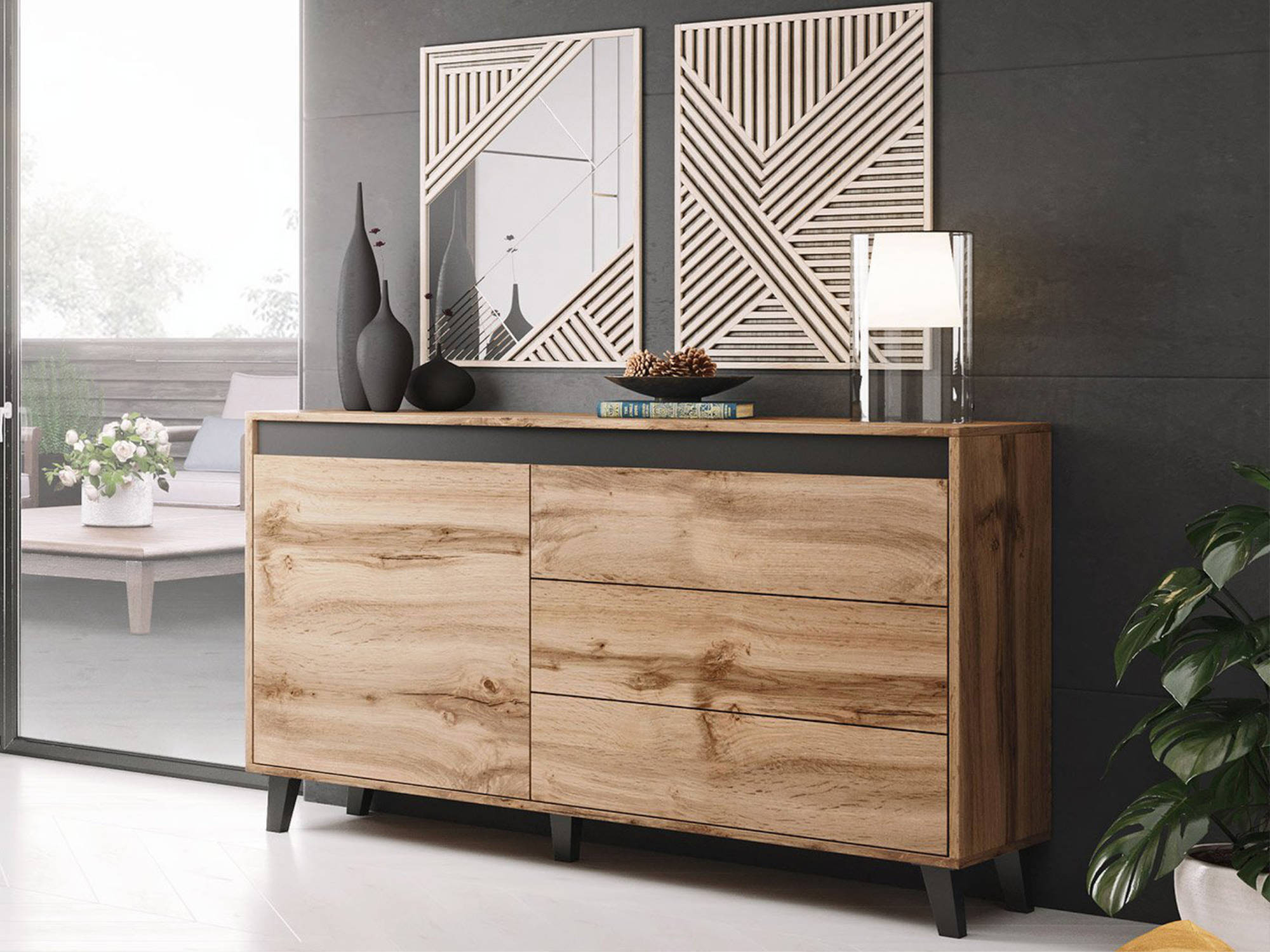 Bestmobilier - Lord - Buffet Bas - Effet Bois Et Noir - 138 Cm - Style Industriel