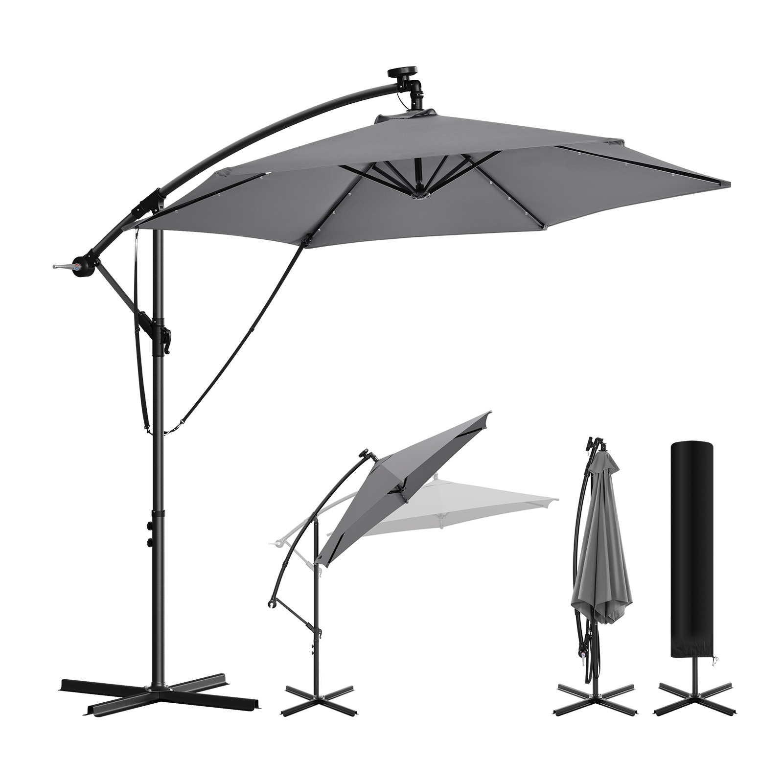 Woltu Parasol Déporté, Avec Led Solaire