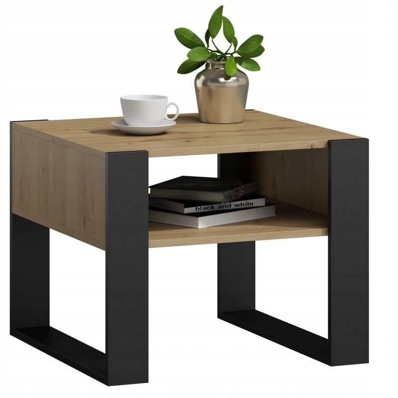 Table Basse Carrée Kaja 60x60 Chêne Artisanal/noir Pour Salon Table
